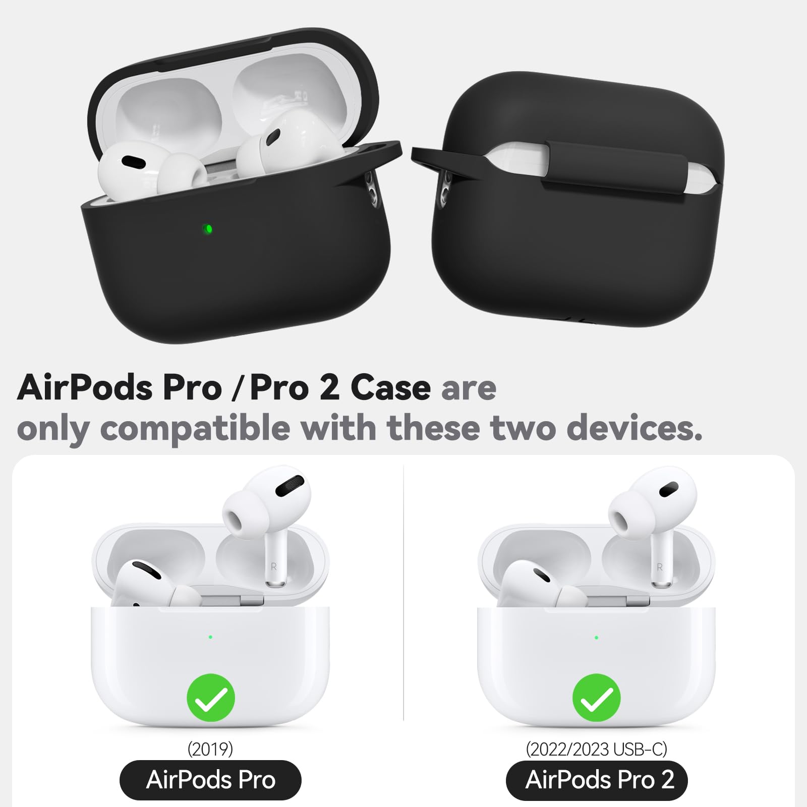 Ljusmicker for AirPods Pro Case Cover with Cleaner Kit,Soft Silicone Protective Case for Apple AirPod Pro 2nd/1st Generation Case for Women Men,AirPods Pro 2/Pro Case Accessories with Keychain-Black