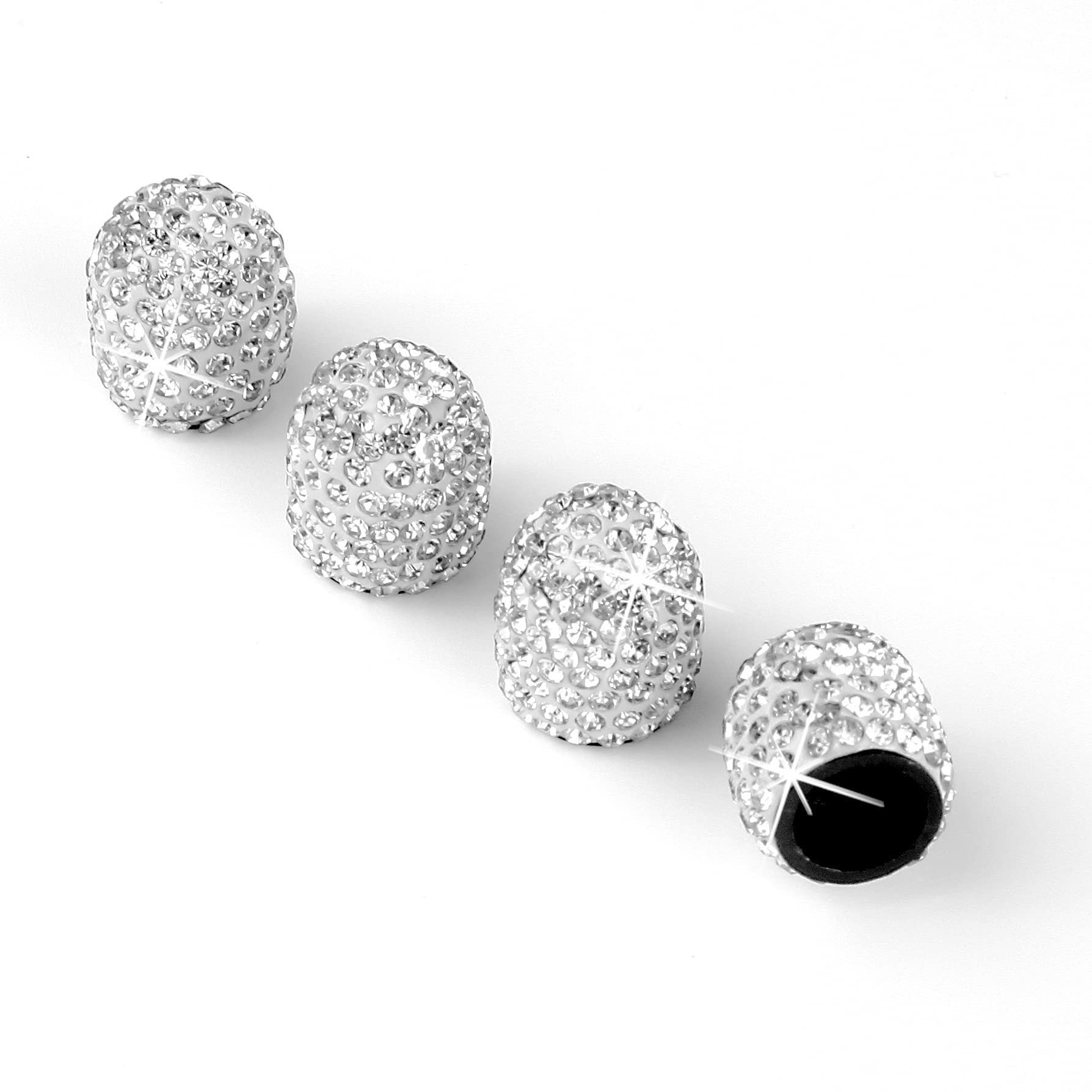 JUSTTOP 4 Pack Handmade Crystal Rhinestone Tire Valve Stem Caps, Wheel Tire Valve, Attractive Dustproof Bling Car Accessories, Universal for Cars, Trucks and Motorcycles-White