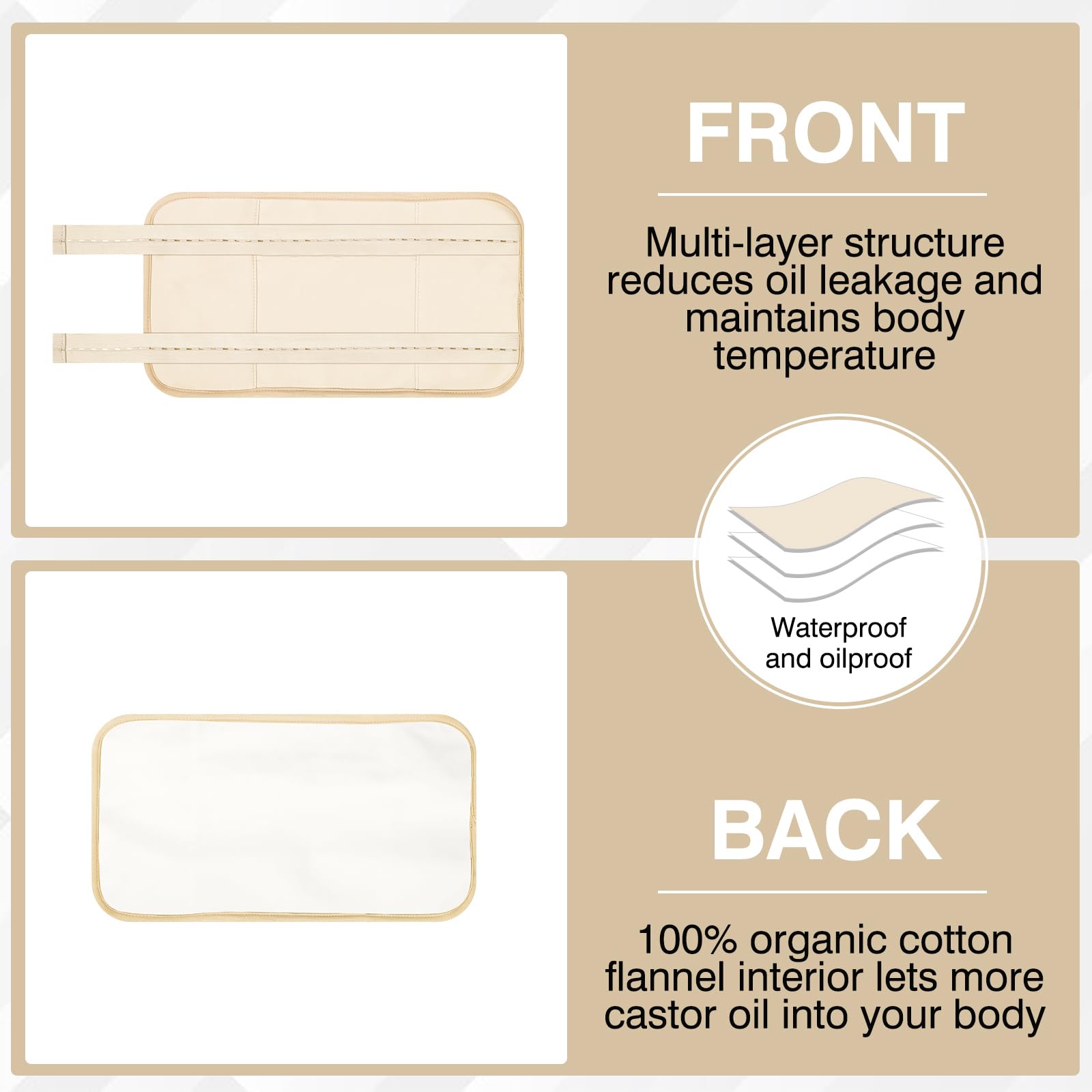 TORPNIA Castor Oil Pack, Adjustable Reusable Castor Oil Pack Wrap for Liver Detox, Castor Oil Pack Wrap for Stomach Less Mess, Elastic Strap Bamboo Cotton Machine Washable Anti Oil Leak 1pcs