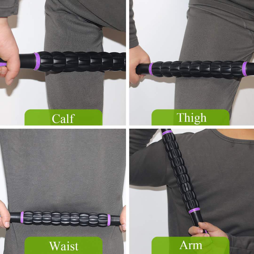 MZDXJ Muscle Roller Massage Roller Stick for Athletes, Help Reducing Muscle Soreness Cramping Tightness Leg Arms Back Calves Muscle Massager（Purple Black- 18 inch）