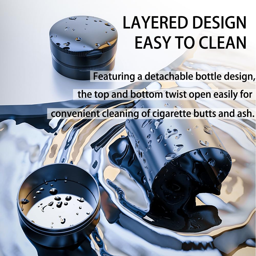 Tmengdao Ashtray with Lid,Smokeless Ashtray for Cup Holder Smell Proof,Detachable Stainless Steel Car Ash Tray with LED Auto Light, for Most Car, Office, Home (Grey)
