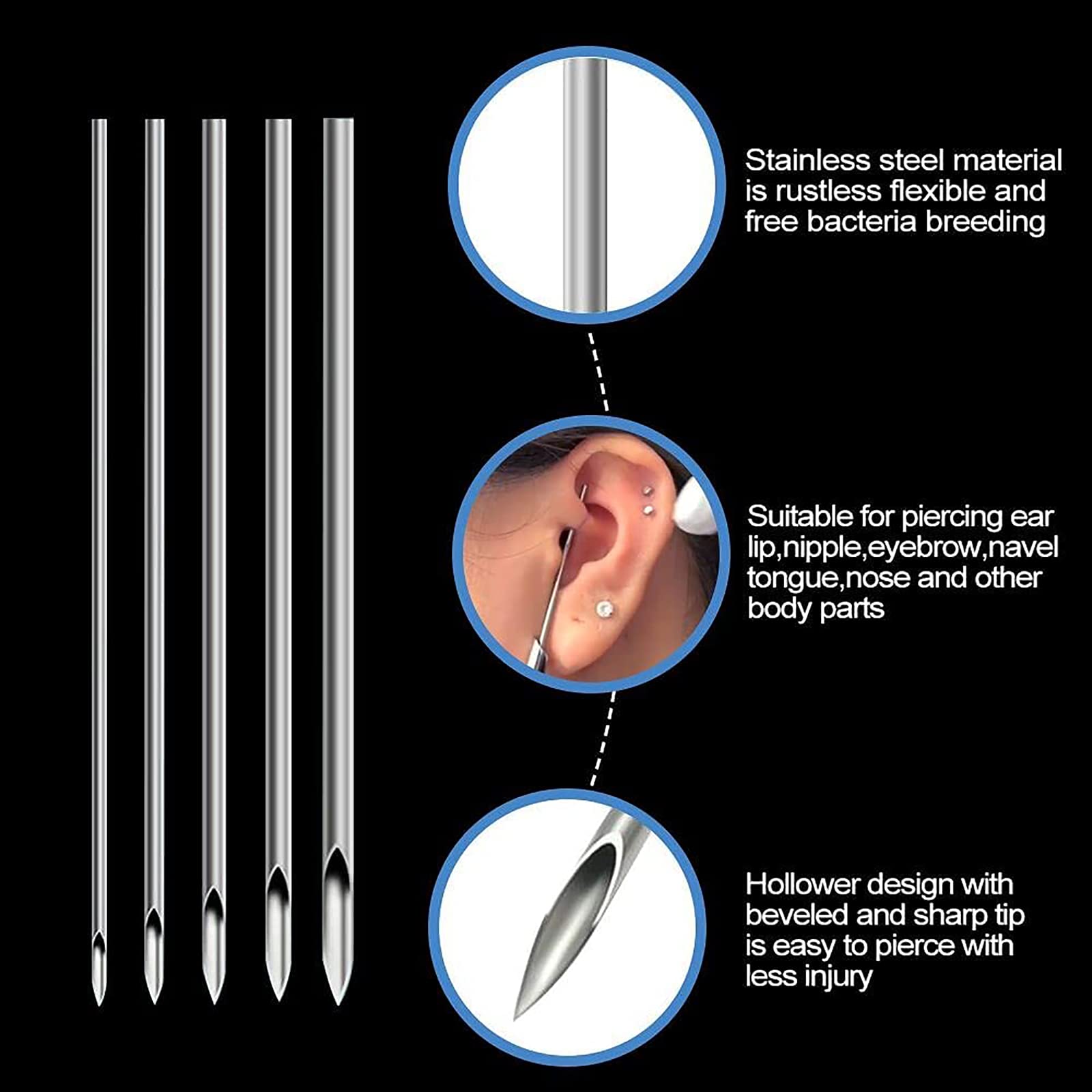 Rayyl Body Piercing Tool Kit - 42Pcs Piercing Kit with 12G 14G 16G 18G 20G Piercing Needles Piercing Clamps Forceps for Ear Nose Belly Button Tongue Eyebrow Body Piercing Tool Kit Piercing Supplies
