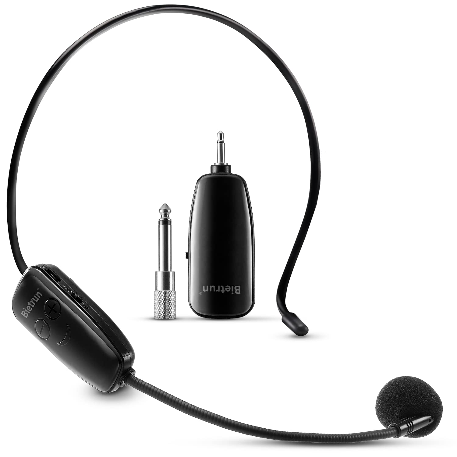 Bietrun Wireless Microphone Headset, UHF Wireless Headset Mic System, 160ft Range,1/8'' and 1/4'' Plug, for Speakers, Voice Amplifier, PA System(Not Supported AUX/iOS)