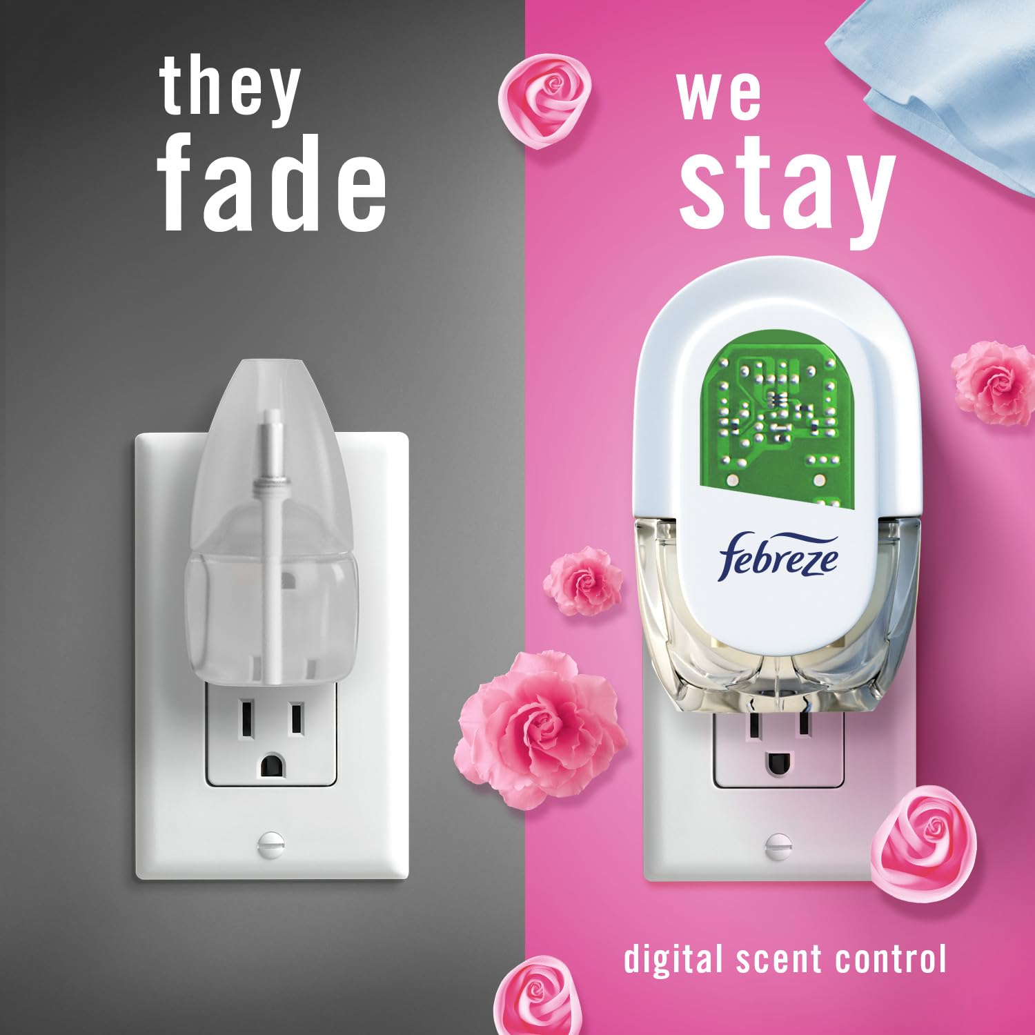 Febreze Odor-Fighting Fade Defy PLUG Air Freshener,Downy April Fresh, Mediterranean Lavender, .87 fl. oz. Oil Refills, 4 Refills (2 of Each)