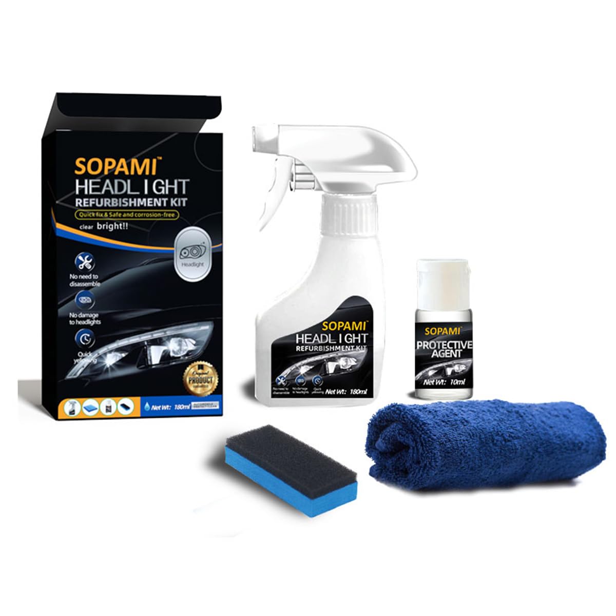 SOPAMI Automotive Headlight Restoration Kit Oxidized and Yellowed Automotive Headlamps Blurring Enhanced Crystallization Coating Refurbisher,Maximum Gloss & Shine - Extremely Hydrophobic