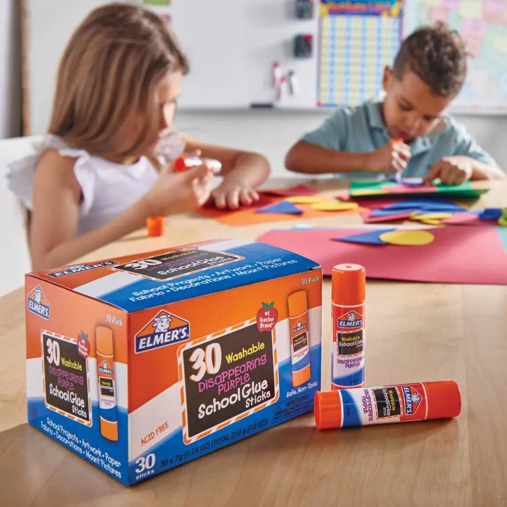 Elmer’s Disappearing Purple School Glue Sticks, Washable, 7g, 30 Count - Bulk Pack for Classrooms, 1 Teacher Brand