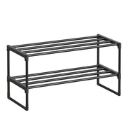 SONGMICS Shoe Rack, 2-Tier Shoe Organizer, Metal Storage Shelf, Upright or Upside Down, for 6-9 Pairs, Stackable, for Entryway, 11.8 x 26.8 x 13.2 Inches, Black ULSA202B01