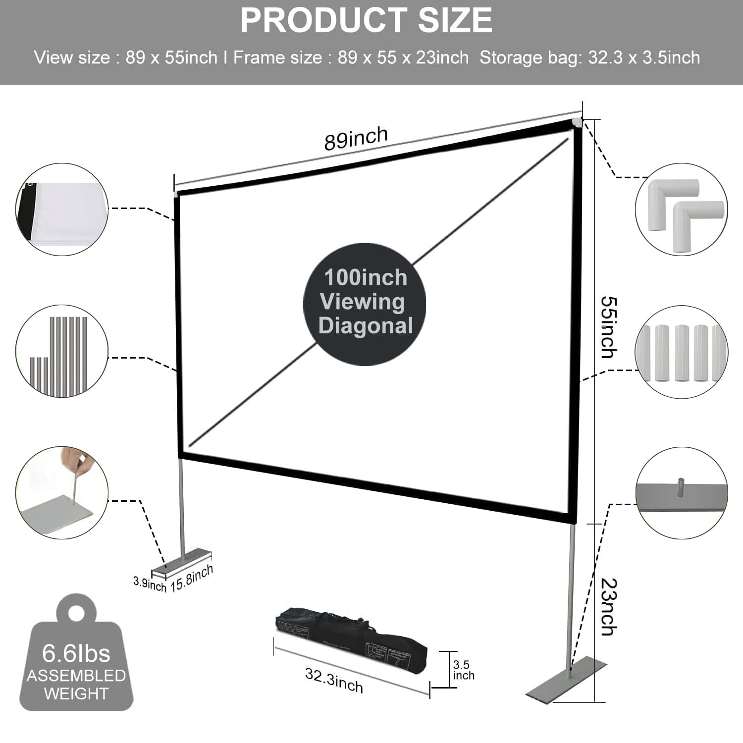 Outdoor Projector Screen with Stand 100 Inch: Portable Projection Screen for Outside Theater Home Backyard Movies