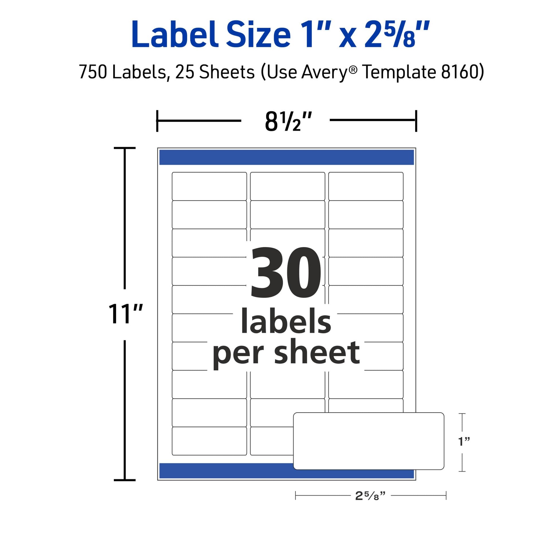 Avery Easy Peel Printable Address Labels with Sure Feed, 1" x 2-5/8" Customizable Stickers, White, 750 Blank Mailing Labels, Great for Mailing, Shipping, and More (8160)