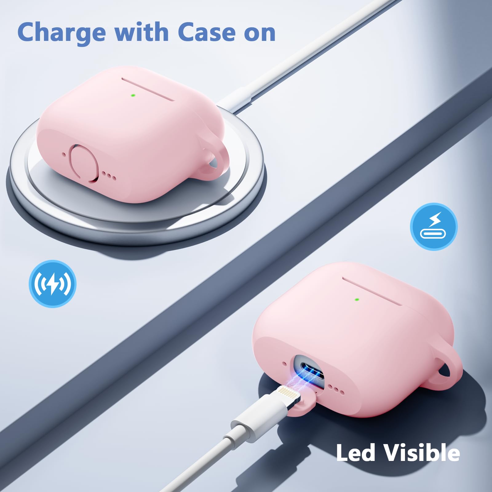 Dgege for Airpods 4th Generation Case Cover(2024),Soft Silicone Full Protective Case for AirPods 4 Case with Keychain & Cleaner Kit,Compatible with Apple Airpods 4 for Women,Men（Lightpink）