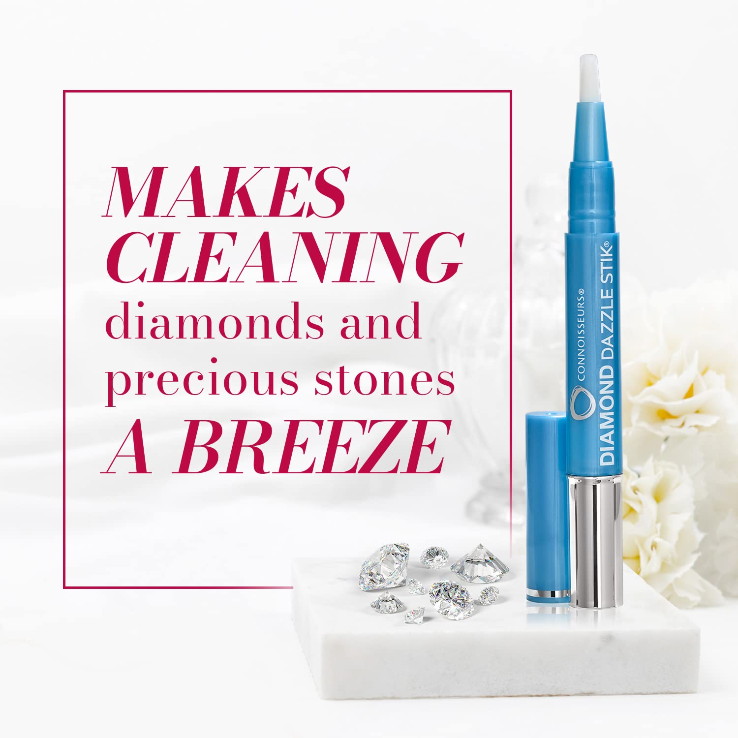 CONNOISSEURS Diamond Dazzle Stik for Rings, Earrings, and Bracelets - Portable Jewelry Cleaner Solution Pen - Reduces Scratches and Removes Dirt
