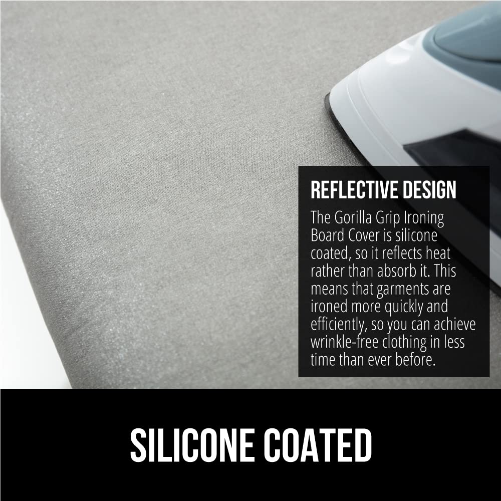 The Original GORILLA GRIP Ironing Board Cover and Pad, Silicone Coating, Thick Scorch Resistant Padding, Heavy Duty Iron Covers Standard Boards, Hook and Loop Fastener Strap, Silver, 15x54