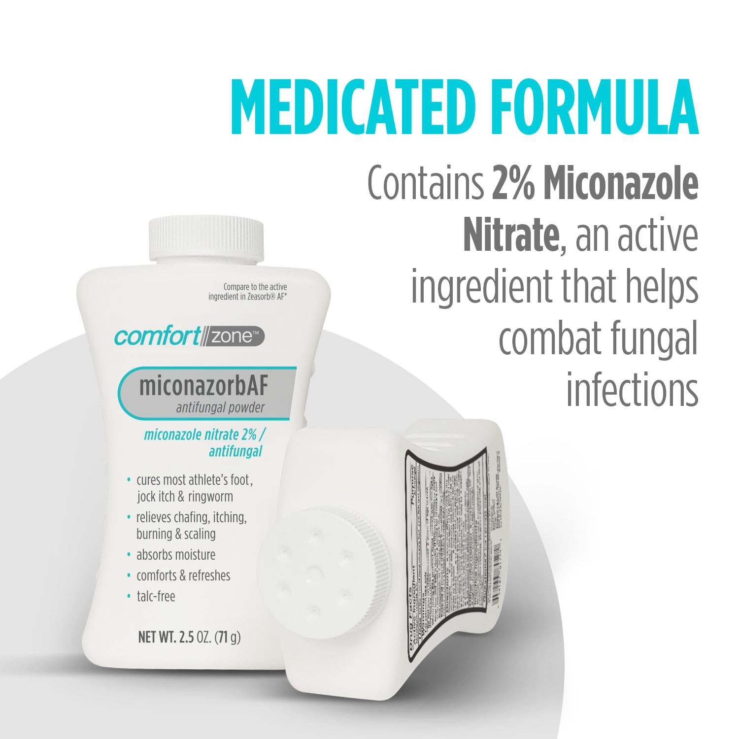 Comfort Zone Miconazorb Antifungal Powder, Talc-Free, Miconazole Nitrate 2%, For Treatment Of Athlete's Foot, Jock Itch And Ringworm, 2.5oz (71g) (3 Pack)