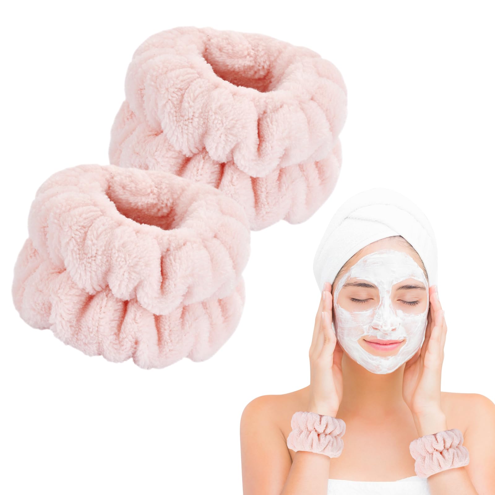 Dorbetar Wrist Bands for Washing Face, Microfiber Wrist Towels for Washing Face, Spa Wristbands for Washing Face, Face Wash Wristbands, Arm Bands for Washing Face for Woman Children（Pale Pink）