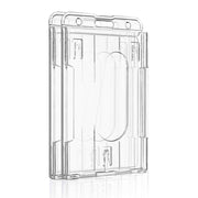 Pawfly 2 Pack Vertical 2-Card Badge Holder with Thumb Slot Hard Transparent PC Case Protector for Office School IDs Credit Cards Driver’s Licenses and Passes