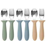 Eascrozn Kleinkind-Besteck, 6er-Pack Kinder-Besteckset mit Silikongriff, 18/8 Edelstahl Kindergabeln und -löffel, spülmaschinenfest