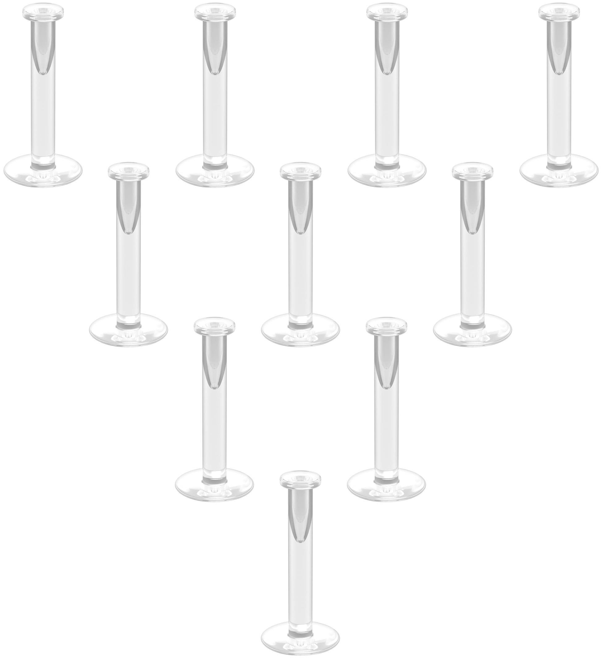 WildVibe 16g Bioflex Labret Clear Piercing Retainers - 10pc Set - Plastic Piercings Stud Earrings for Sports, Work, Surgery - Helix, Tragus, Lip, Medusa, Monroe (6mm, 8mm)