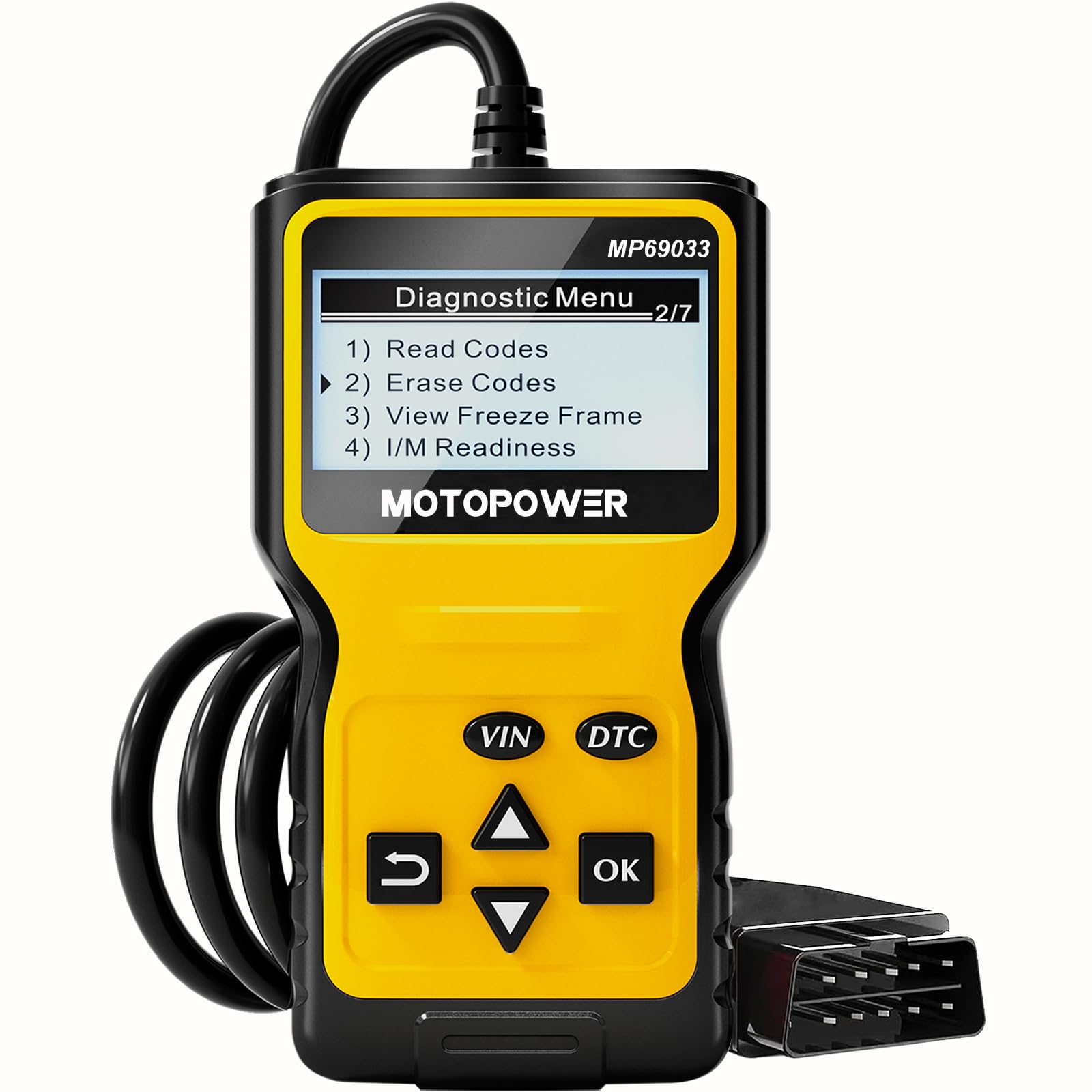 MOTOPOWER MP69033 OBD2 Auto-Scanner Codeleser Motorfehler-Scanner CAN Diagnose-Scan-Tool für alle OBD-II-Protokoll-Fahrzeuge seit 1996, Gelb