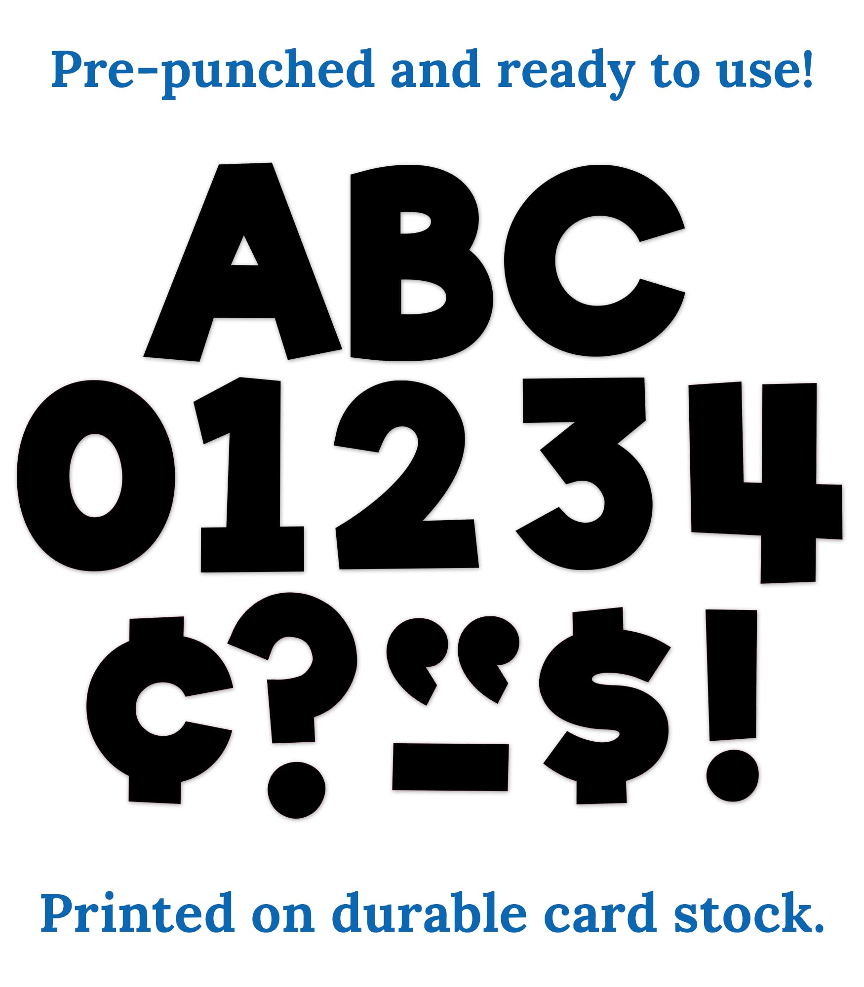 Carson Dellosa 219-Piece Black Cutout Letters, 4" Upper and Lowercase Alphabet, Numbers, Punctuation, and Symbols for Bulletin Board, Posterboard, Party, and Classroom Decor