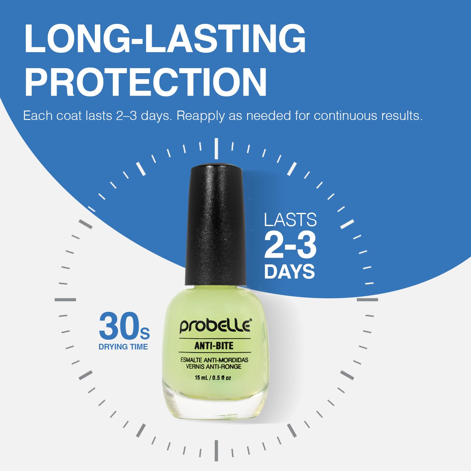 Probelle Anti-Bite, Nail Biting Treatment for Kids & Adults to Quit habit, No Bite Nail Polish Deterrent, Thumb Guard & Prevents Finger Sucking, Bitter Taste Nail Care, For Ages 3+, 0.5 fl oz (15 ml)
