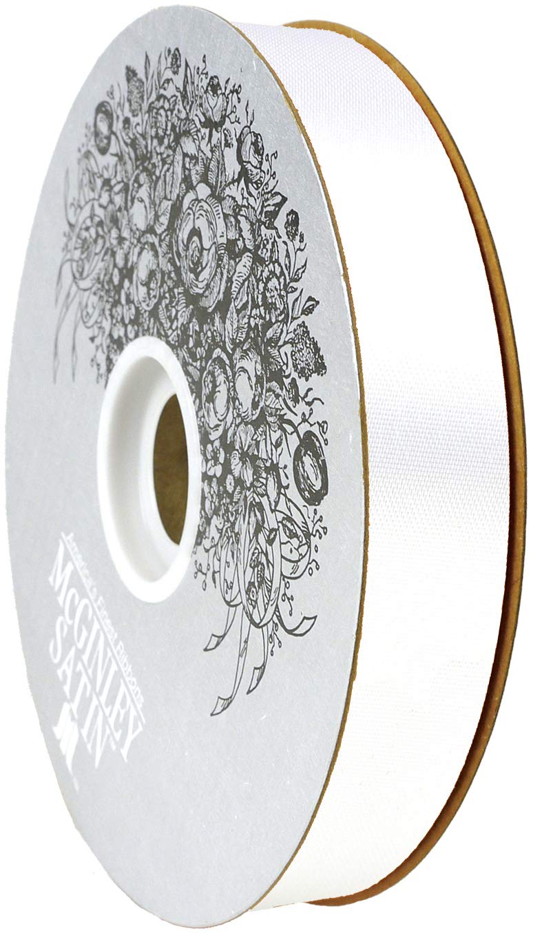 McGinley Mills 7/8" W Acetate Satin Ribbon, White, 100 Yard Spool