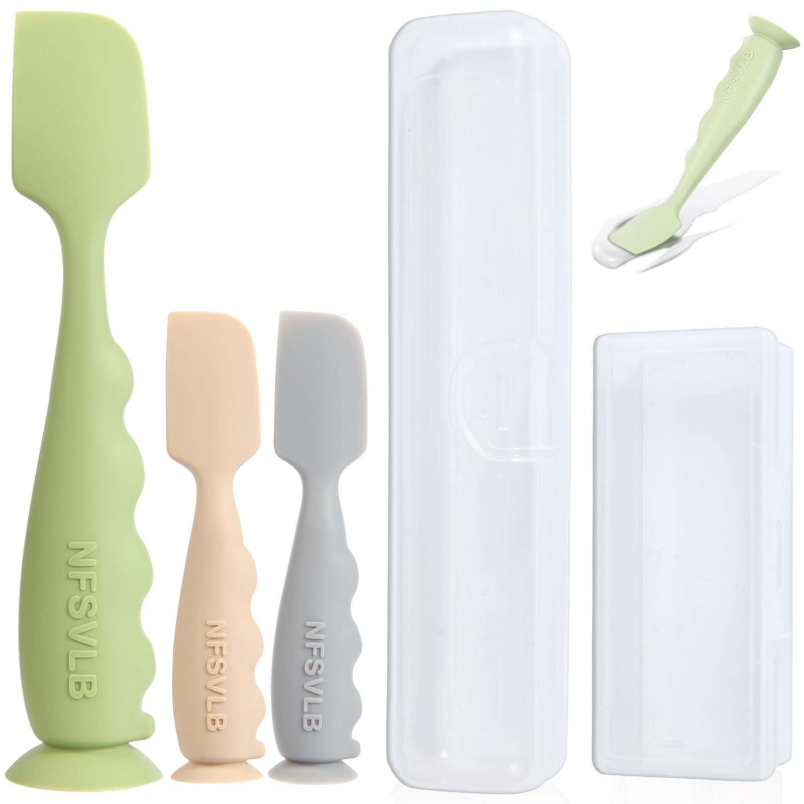 NFSVLB Baby Diaper Cream Spatula with Case-1 Large 2 Mini Butt Paste Spatula with 2 Travel Case-Soft Baby Butt spatula baby Diaper Cream Applicator-Diaper Rash spatula Bum Spatulas Brush