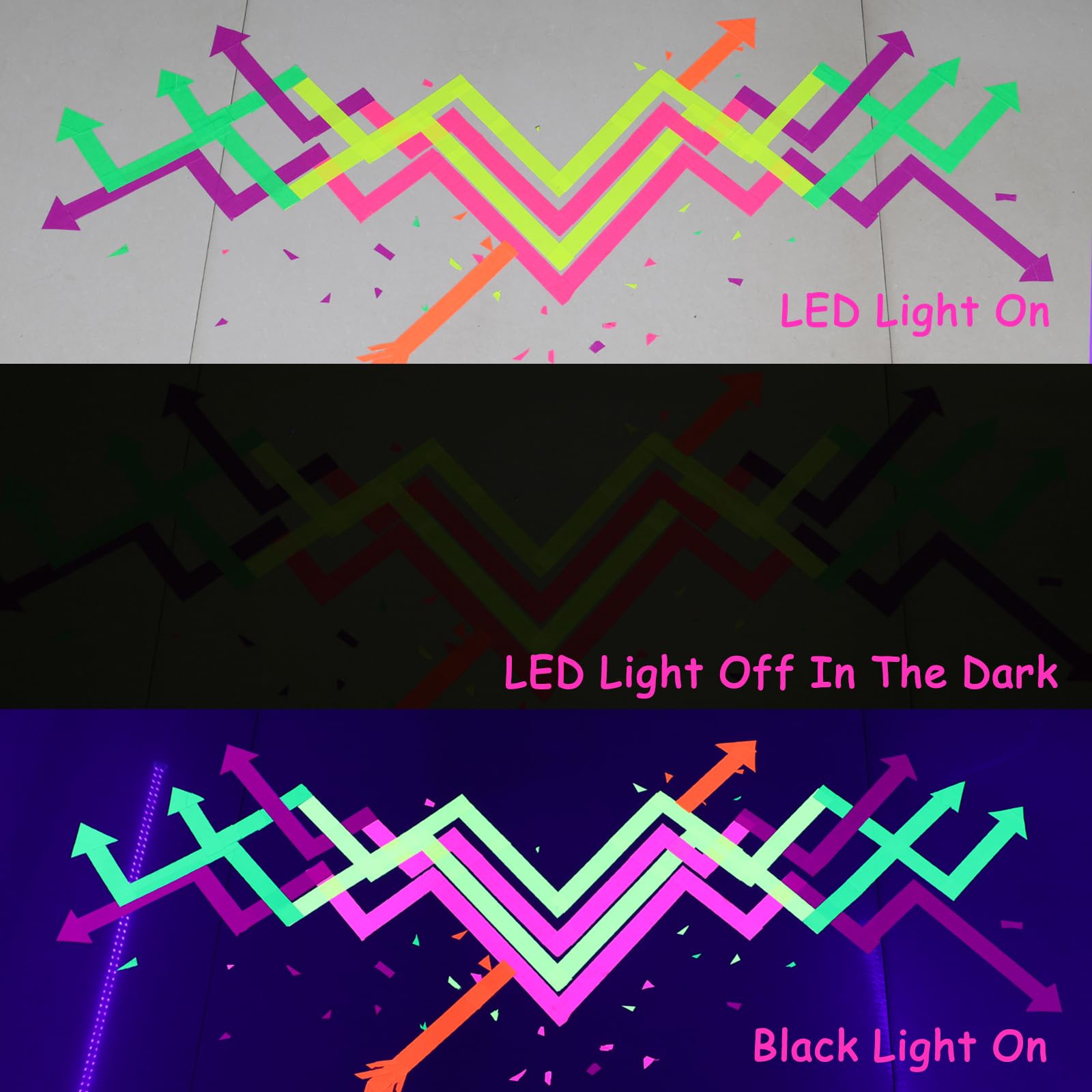 KIWIHUB UV Blacklight Reactive Fluorescent Cloth/Neon Gaffer Tape, Super Bright Spike Tape for Glow Party Supplies, 0.6inch x 16.5ft per Color