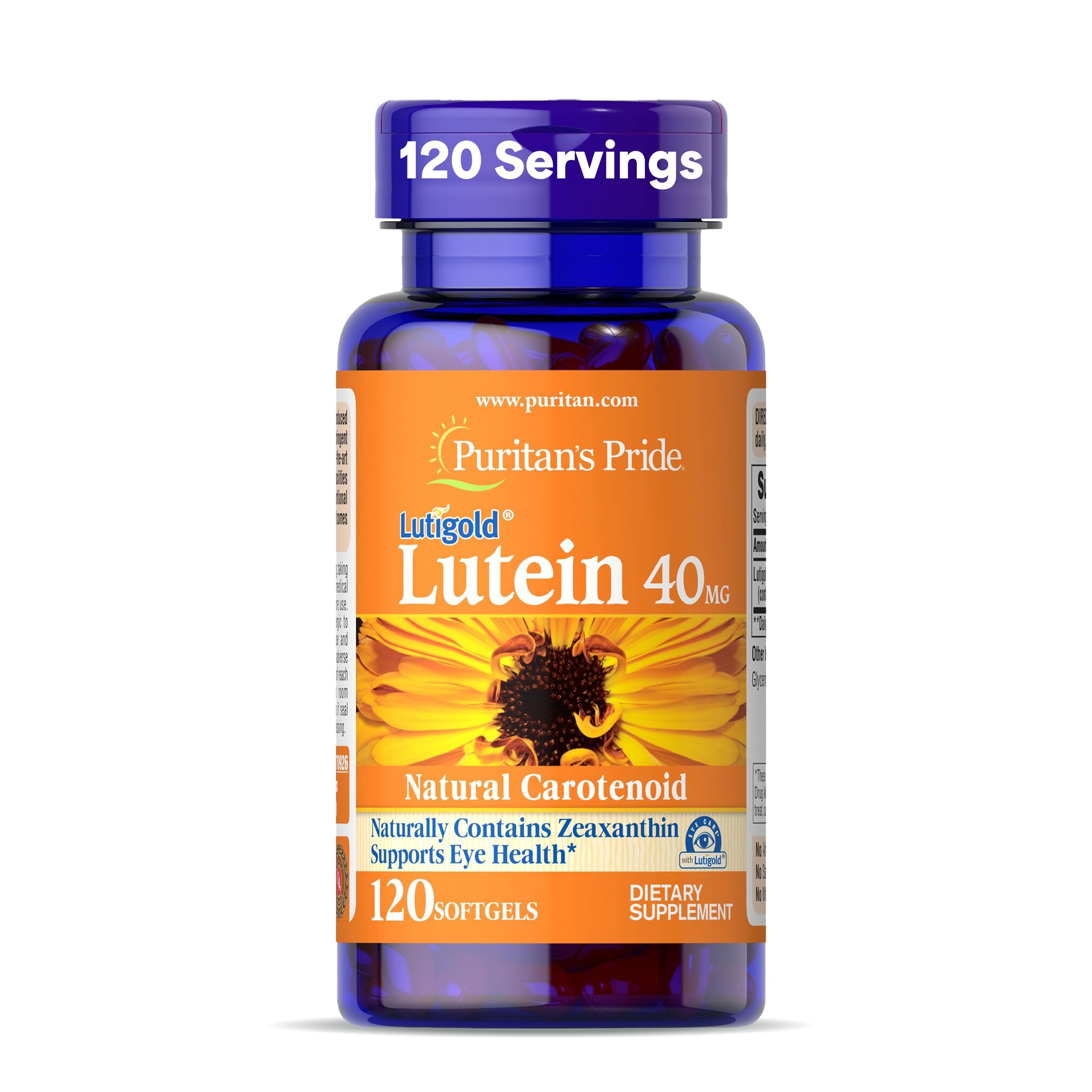 Puritan's Pride Premium Lutigold Lutein Carotenoid 40mg with Zeaxanthin for Men and Women, Dietary Supplement for Eye Health Support, 8 Month Supply, 120 Easy-to-Swallow Softgels