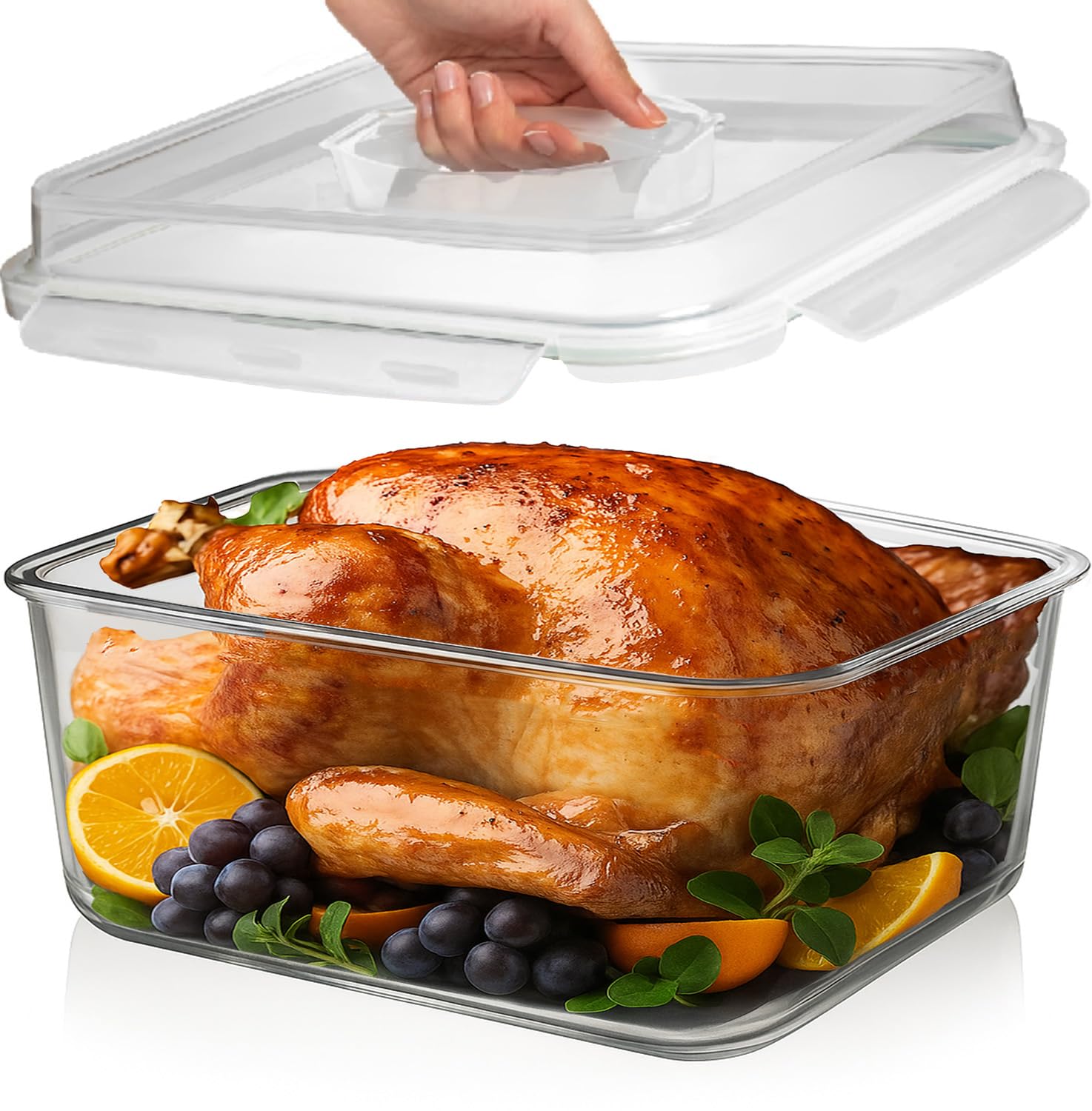 6500 ML / 220 oz / 28 Cup LARGE Glass Food Storage Container with Airtight Locking Lid. Ideal Storing food, Vegetables, Fruits. Baking Casserole, Lasagna, Roasting Turkey, Chicken BPA Free Oven Safe