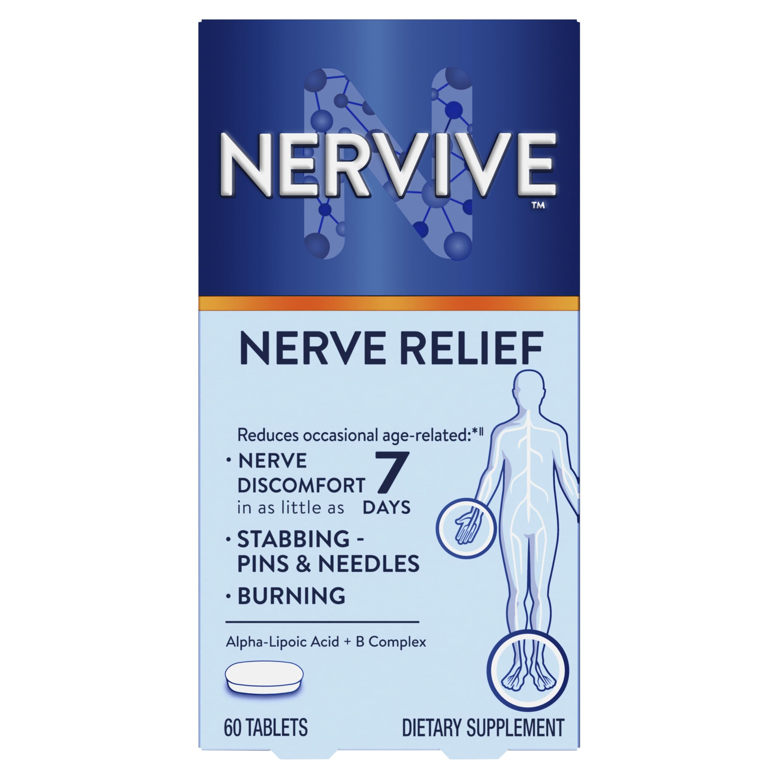 Nervive Nerve Relief, Reduces Occasional Nerve Discomfort in as Little as 7 Days, Stabbing/Pins and Needles, Burning in Hands and Feet*, Alpha Lipoic Acid, B Vitamins, Turmeric, Ginger, 60 Tablets