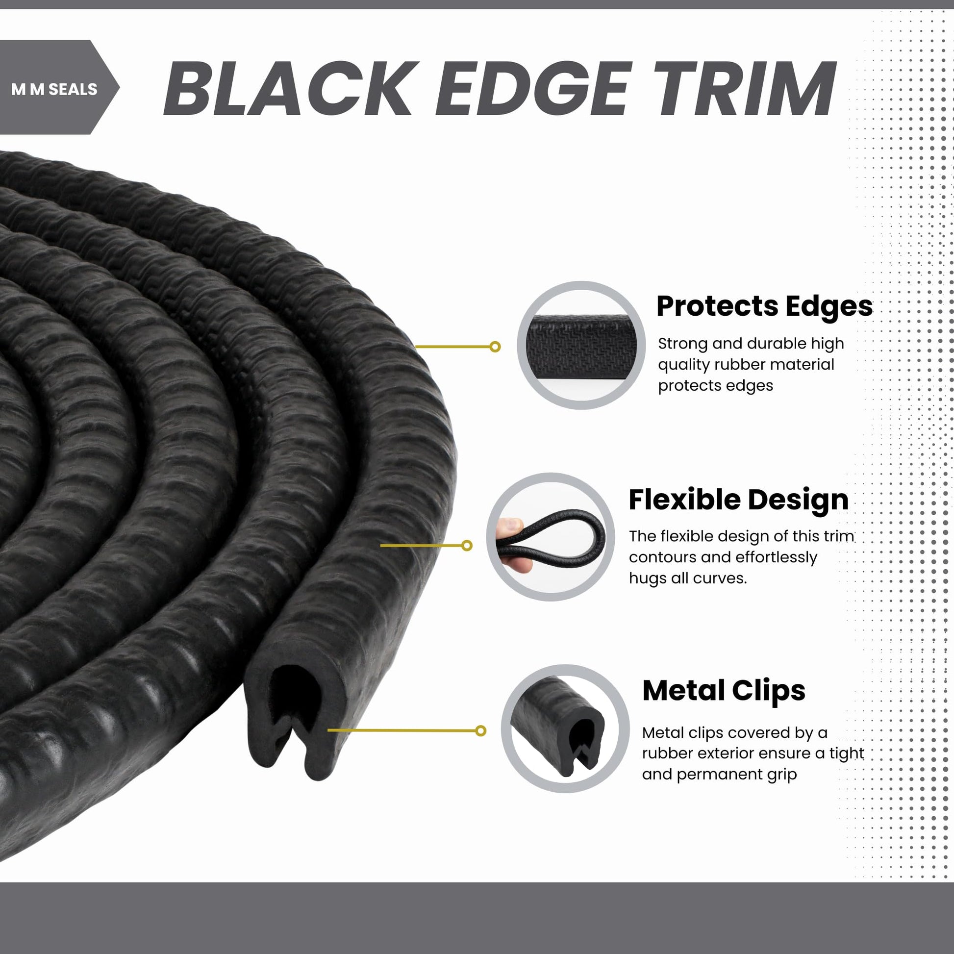 Edge Trim Black Small, Fits Edge 1/16 to 1/8 Inch, Length 10 Feet (3.05 Meter)