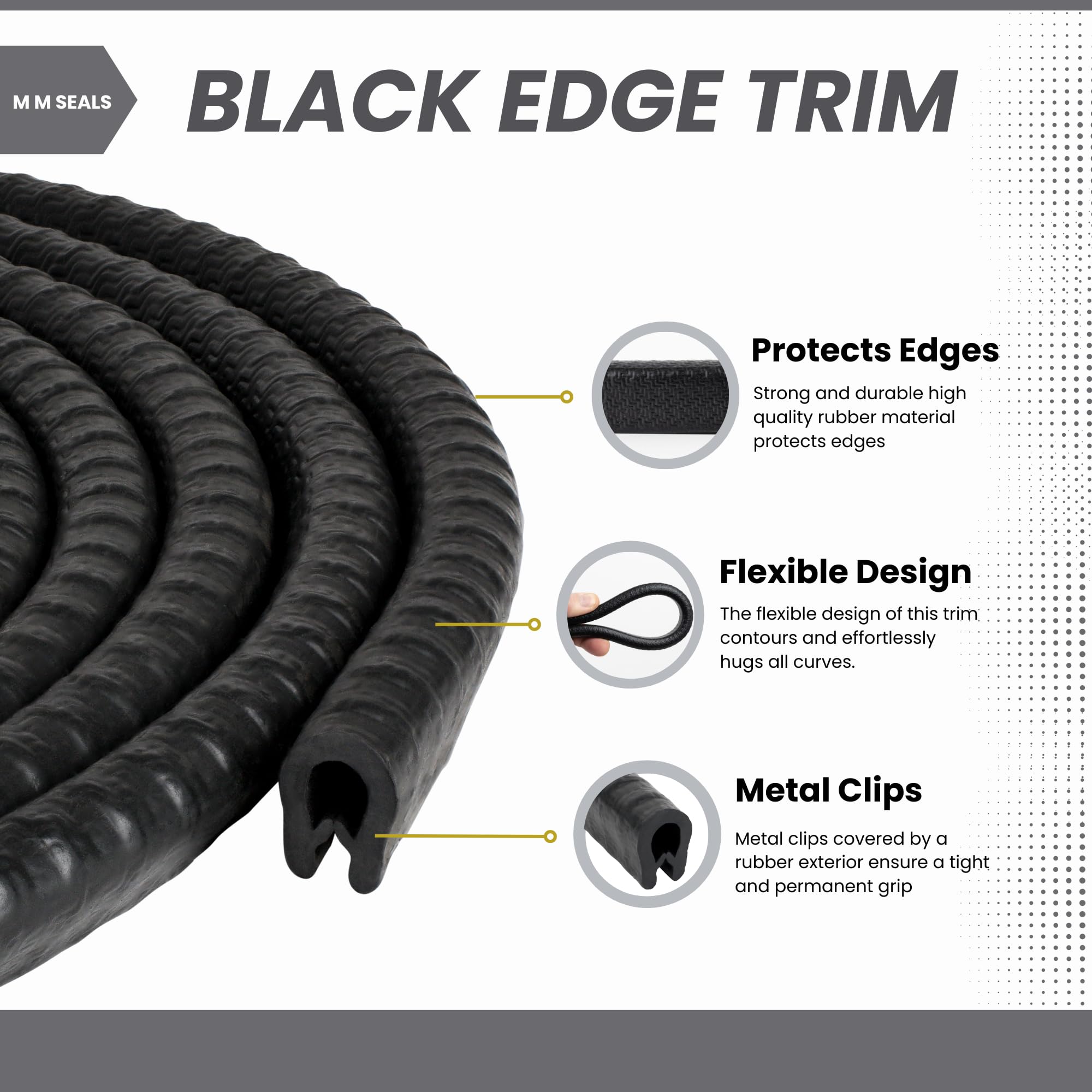 Edge Trim Black Small, Fits Edge 1/16 to 1/8 Inch, Length 10 Feet (3.05 Meter)