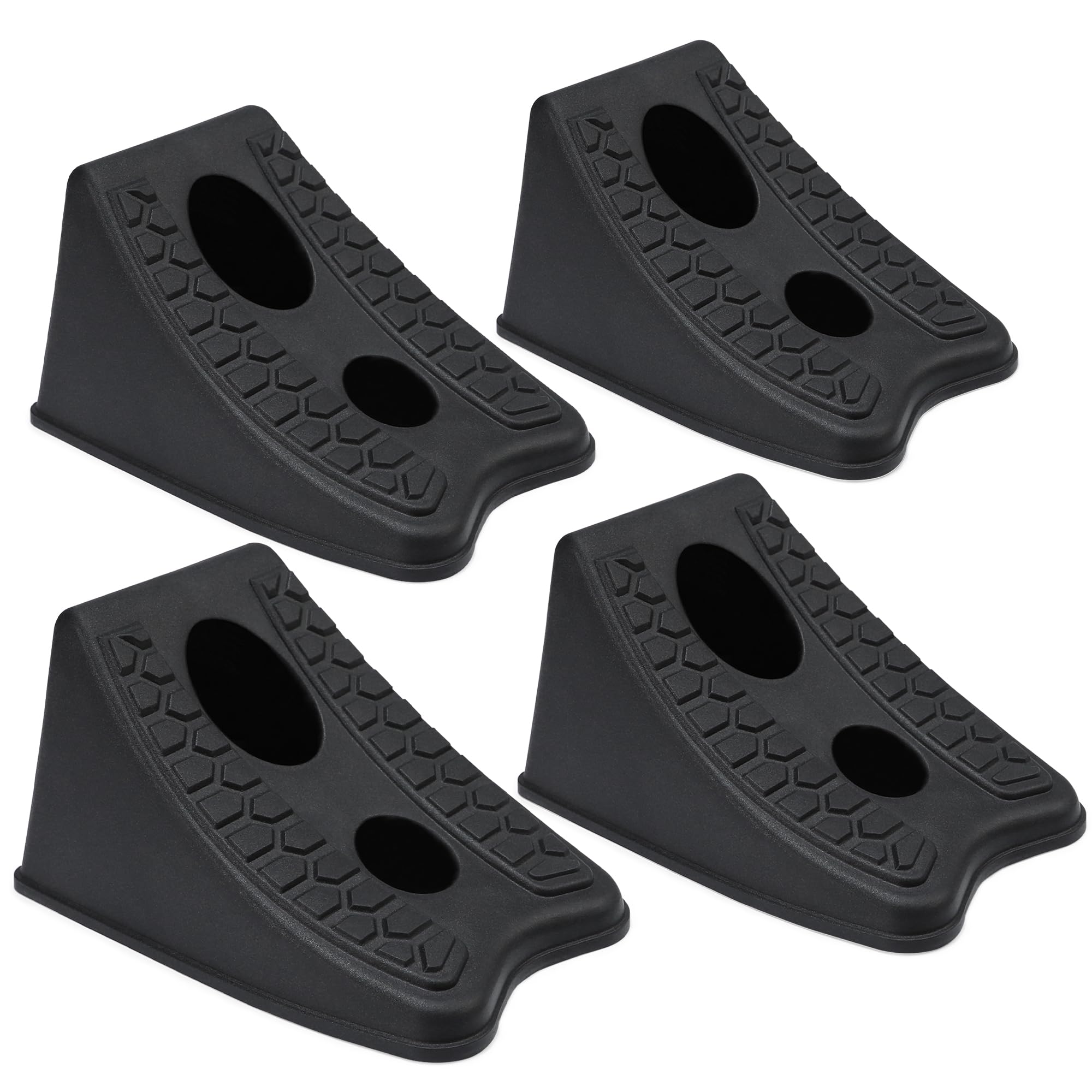 TONDA Wheel Chocks, Heavy Duty Wheel Wedge for Car, Travel Trailer, RV - 8"x4.7"x4.7" - 4 Pack, Black