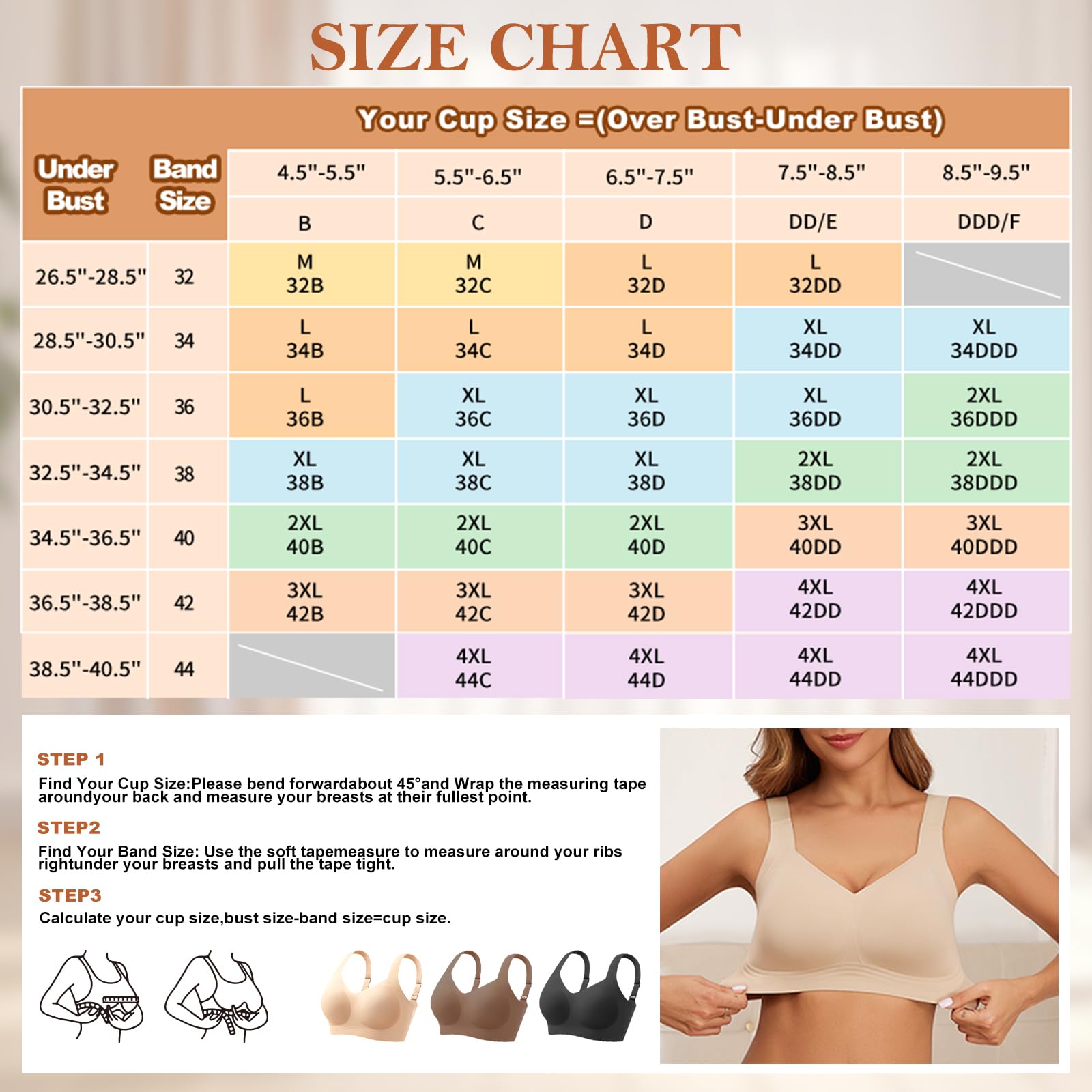 PoseFree Wireless Bras for Women Full Coverage Bra Full Support and Lift No Underwire Back Smoothing Bralette Everyday Bra (Nude,XL)