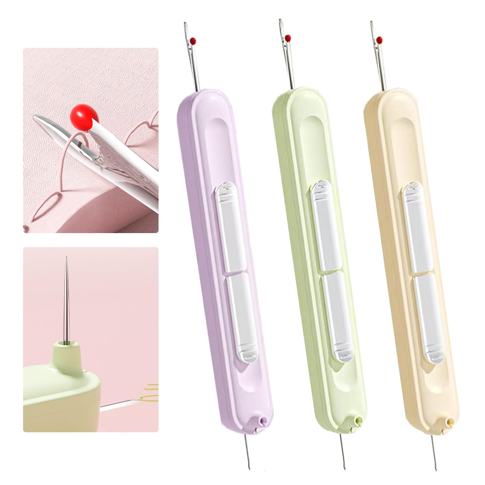 Needle Threaders, 3PCS 2 in 1 Needle Threader Seam Ripper for Hand Stitching, Upgraded Automatic Needle Threader with Stretchable Thread Insertion Needles, Sewing Supplies, Sewing Stitch Remover Tool