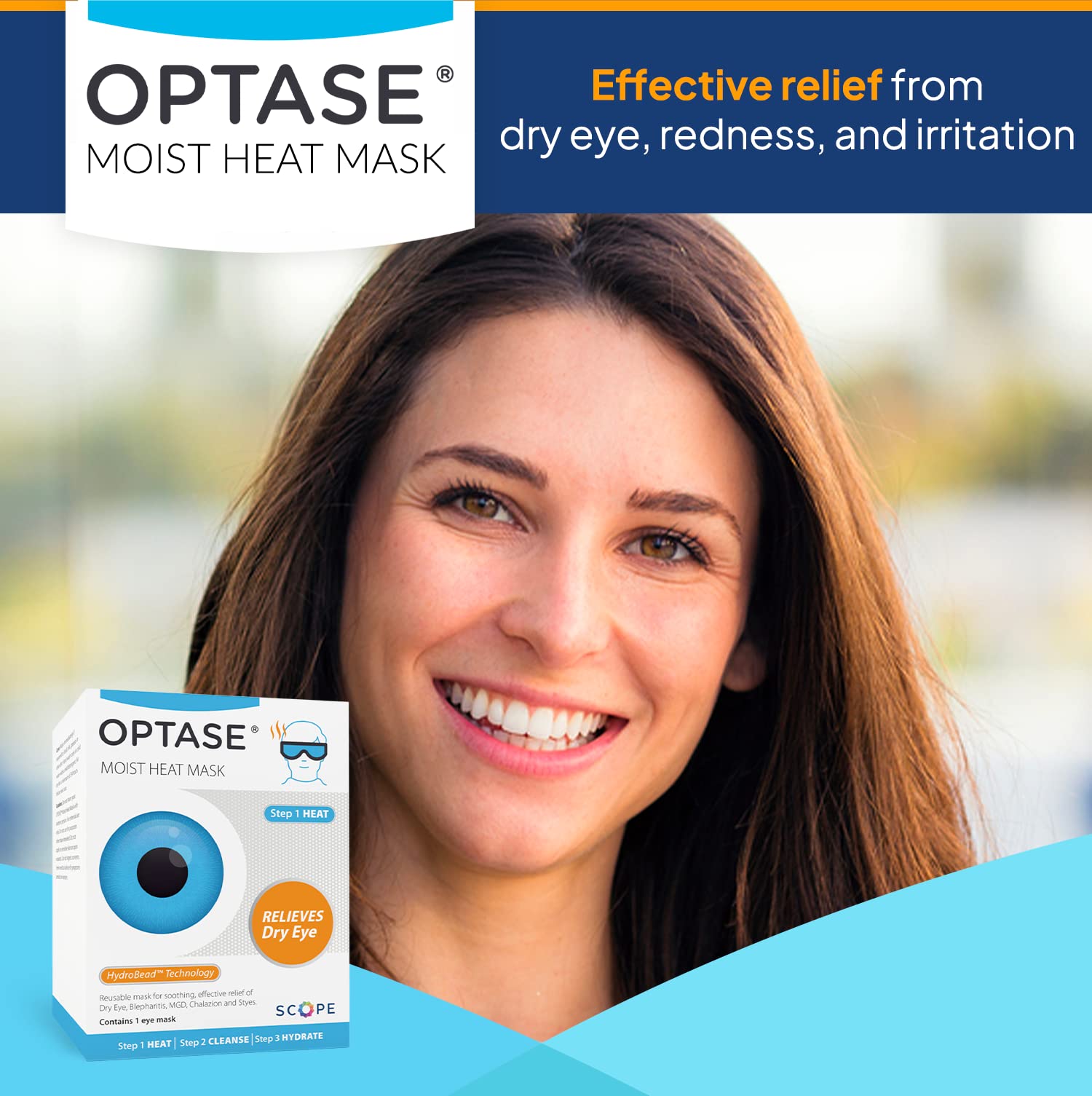 Optase Moist Heat Mask – Heated Eye Mask for Dry Eyes With HydroBead Technology – Washable, Microwaveable Compress – Holds Heat for 10 Minutes