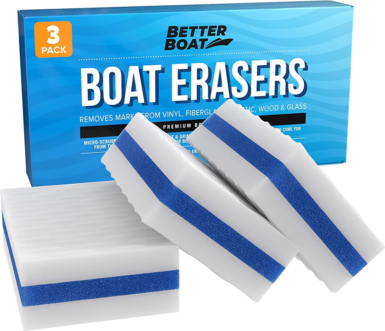3PK Premium Boat Scuff Erasers, Boating Accessories for Cleaning, Gift for Pontoon, Fishing, Jon Boats, Decks, Vinyl and Hull Cleaner, Gadgets for Men and Women