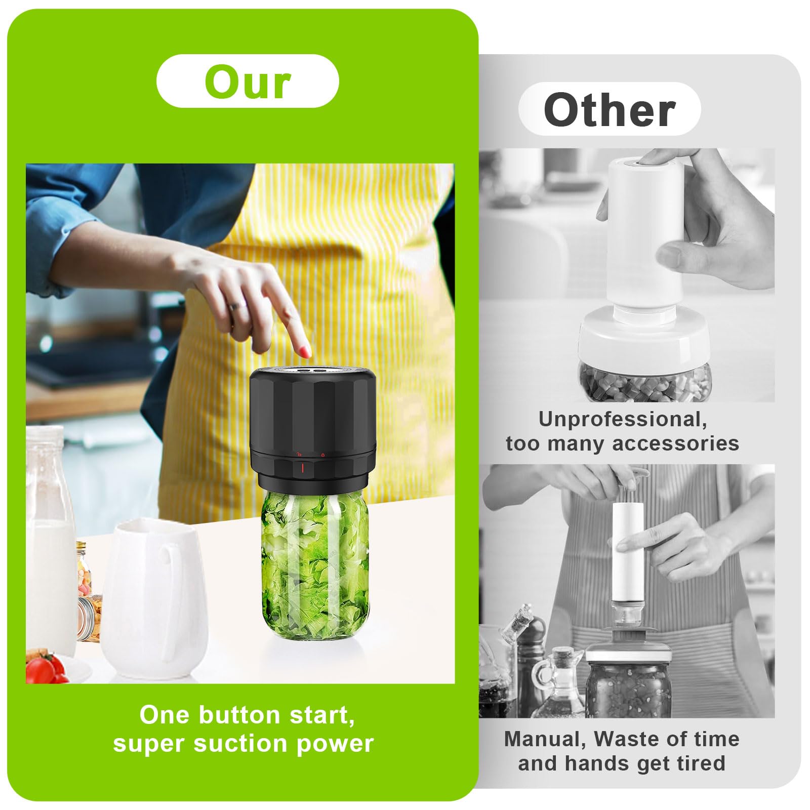 M11 Electric Mason Jar Vacuum Sealer Kit - with Wide and Regular Mouth Mason Lids, Jar Vacuum Sealer for Canning Jars, Vacuum Sealing Machine for Food Storage Black