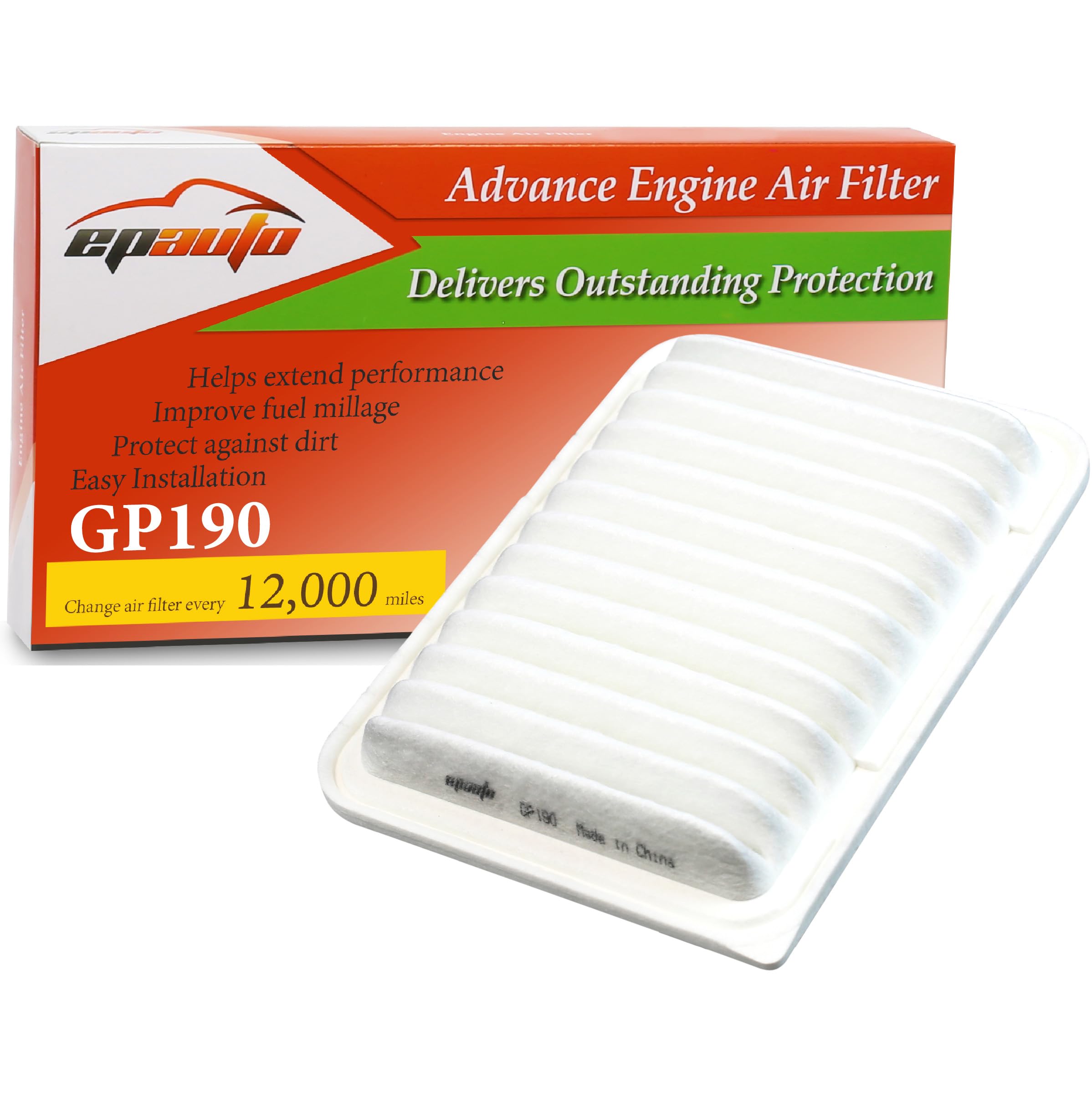 EPAuto GP190 (CA10190) Engine Air Filter, Replacement for Toyota Corolla 1.8L, Yaris, Matrix, Scion iM, xD, Pontiac Vibe - Fits Select Models 2006-2019