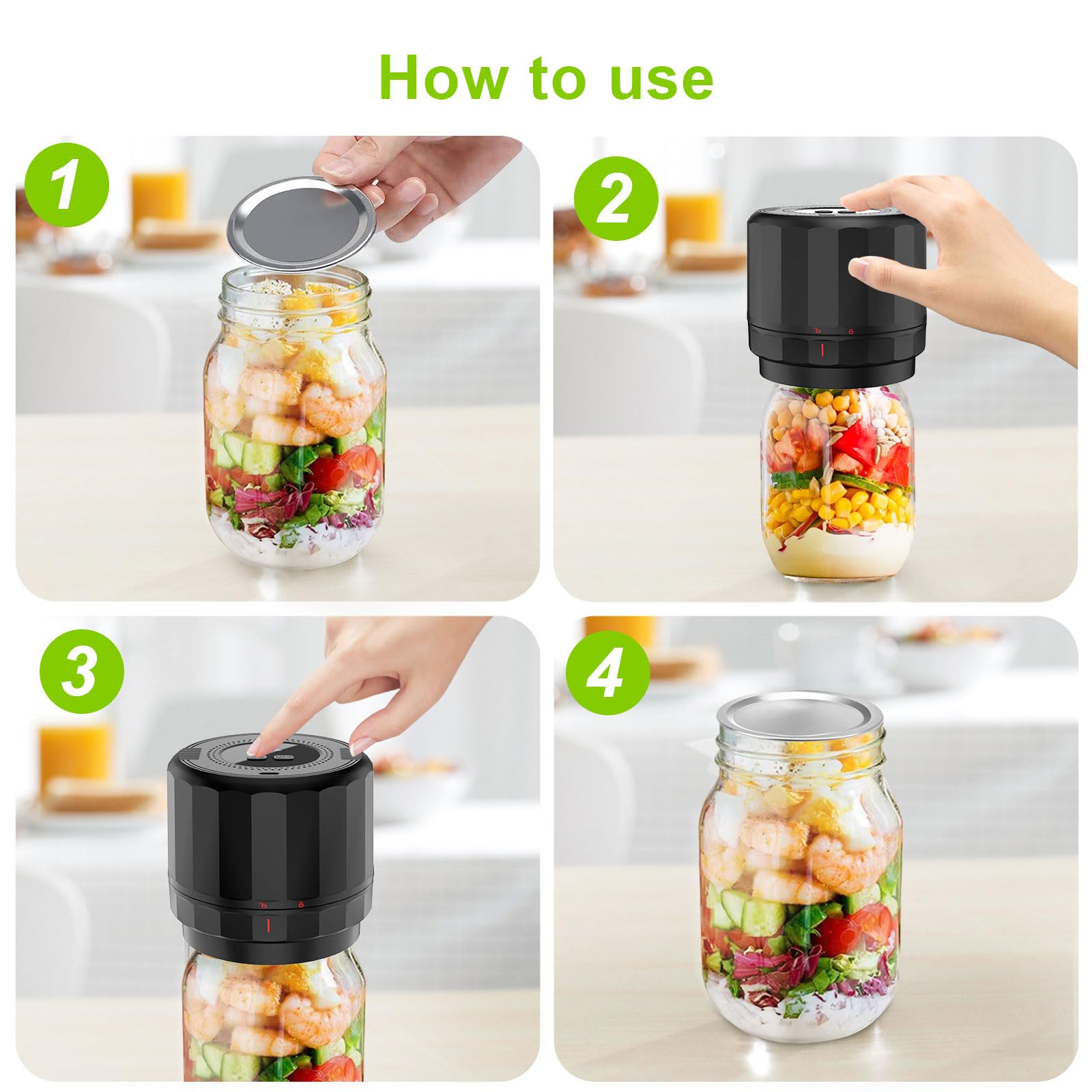 M11 Electric Mason Jar Vacuum Sealer Kit - with Wide and Regular Mouth Mason Lids, Jar Vacuum Sealer for Canning Jars, Vacuum Sealing Machine for Food Storage Black