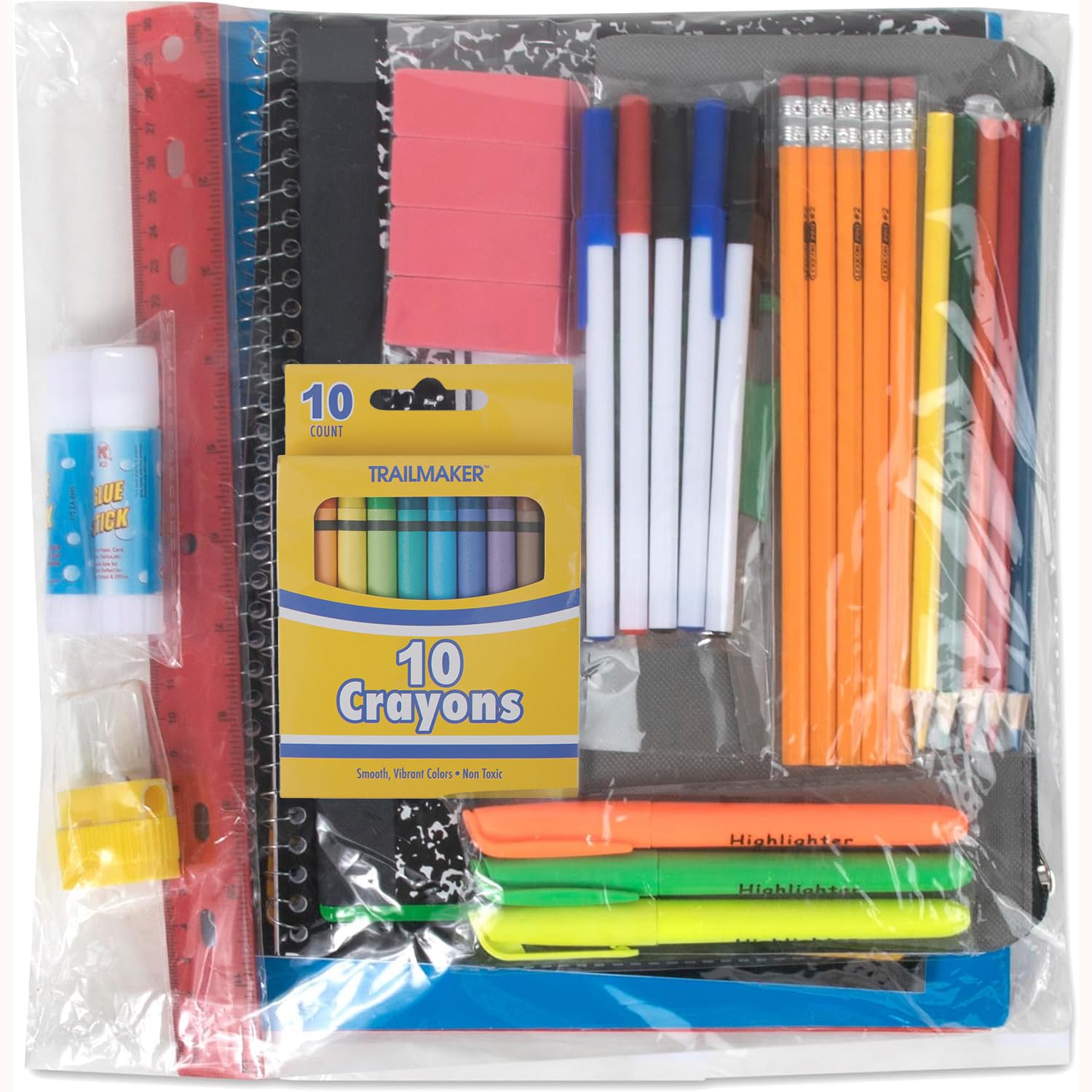 Trail maker 45 Piece School Supply Kit Grades K-12 - School Essentials Includes Folders Notebooks Pencils Pens and Much More!