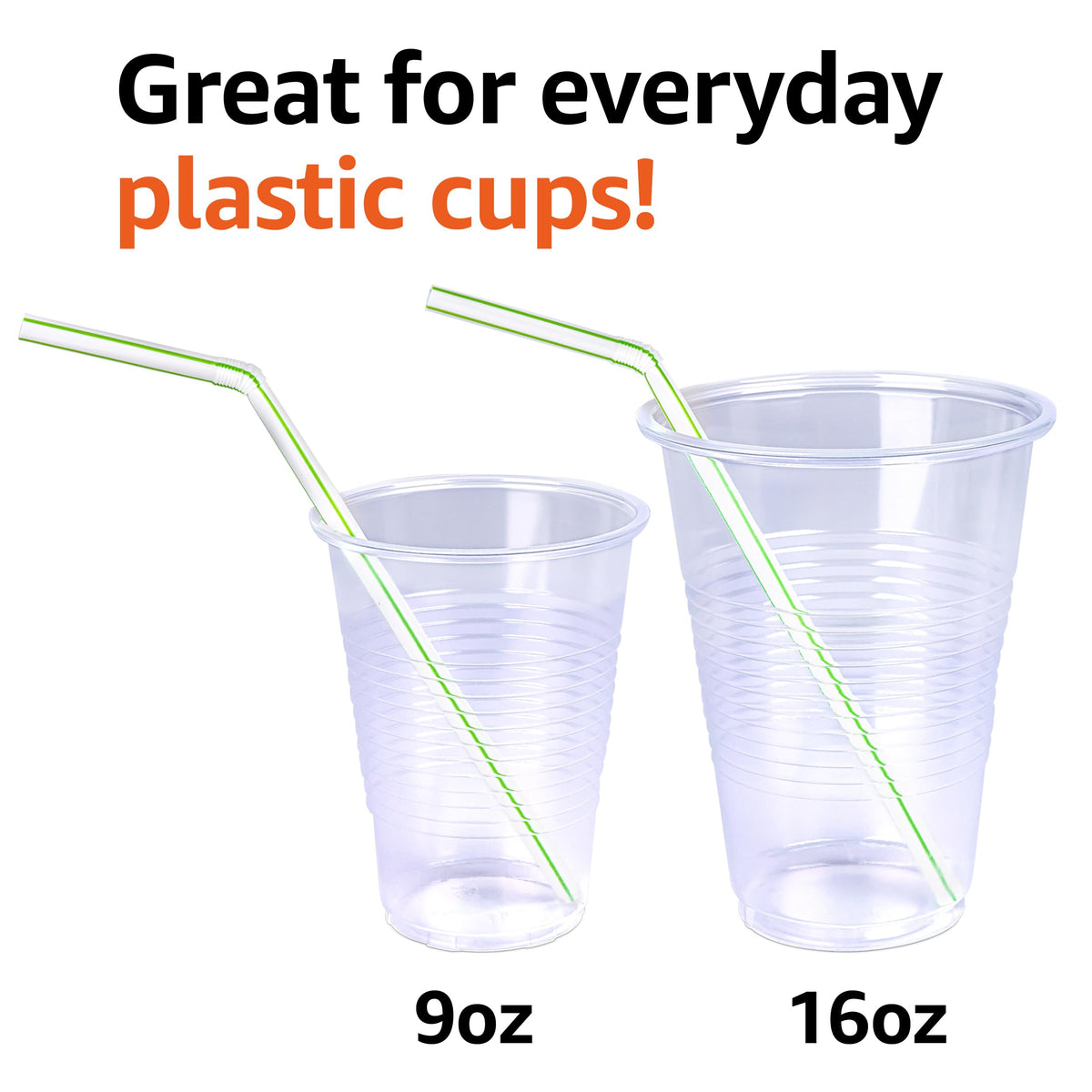 Basics Disposable Striped Plastic Flex Straws, 7.5" Long, Assorted Colors, 100 Count, Large Pack