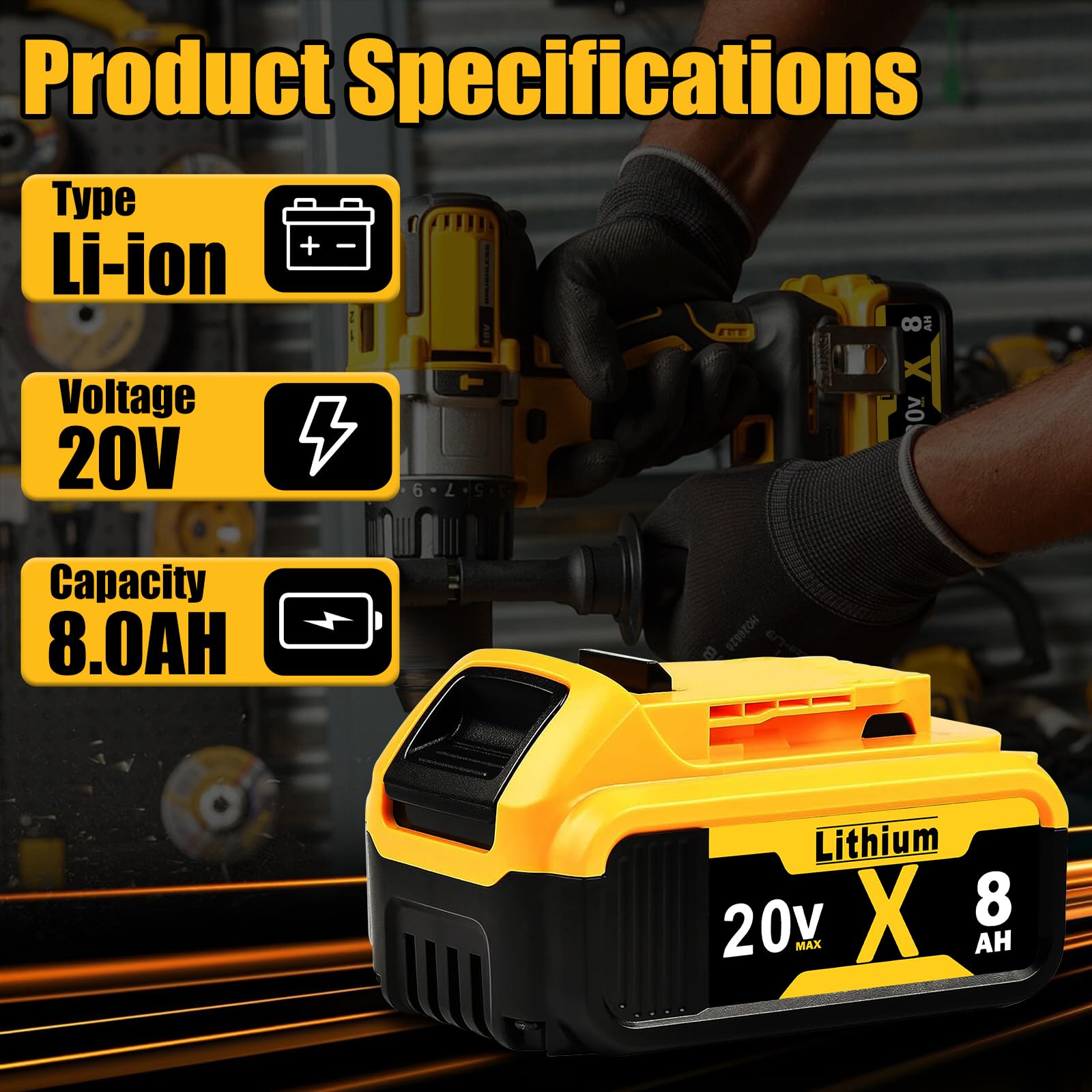 ANTOOLOCKER Replacement for Dewalt 20V Max Battery: 8.0Ah Lithium Batteries Compatible with Dewalt Battery DCB208 DCB200 DCB206 DCB205 DCB204 DCB203 DCB180 Cordless Power Tools, 2 Pack