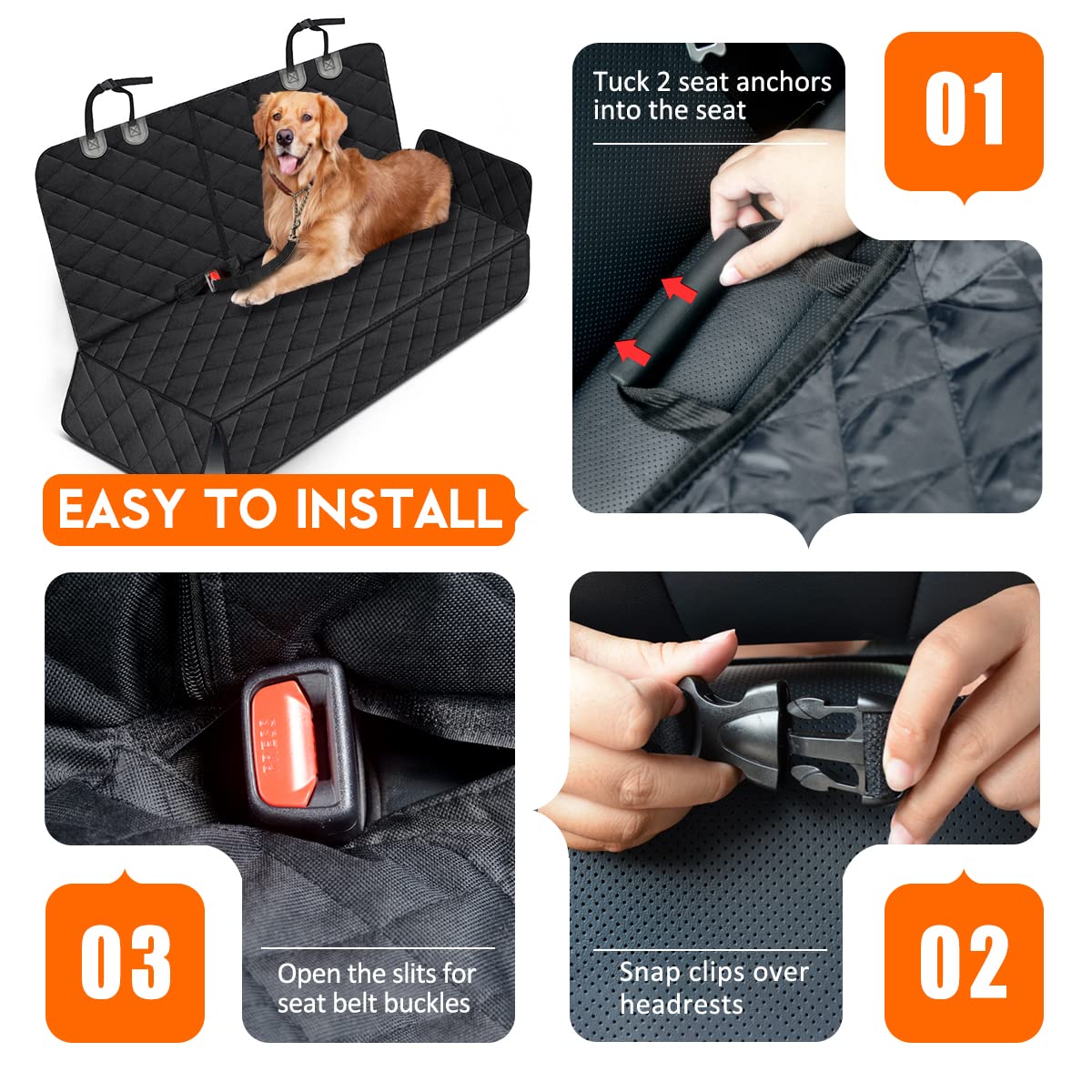 Yuntec Dog Car Seat Cover, Back Seat Cover for Dogs Pet Car Seat Protector Waterproof Bench Car Seat Cover, Non-Slip Reat Seat Cover fits Middle Armrest for Most Cars Trucks SUVs - Black