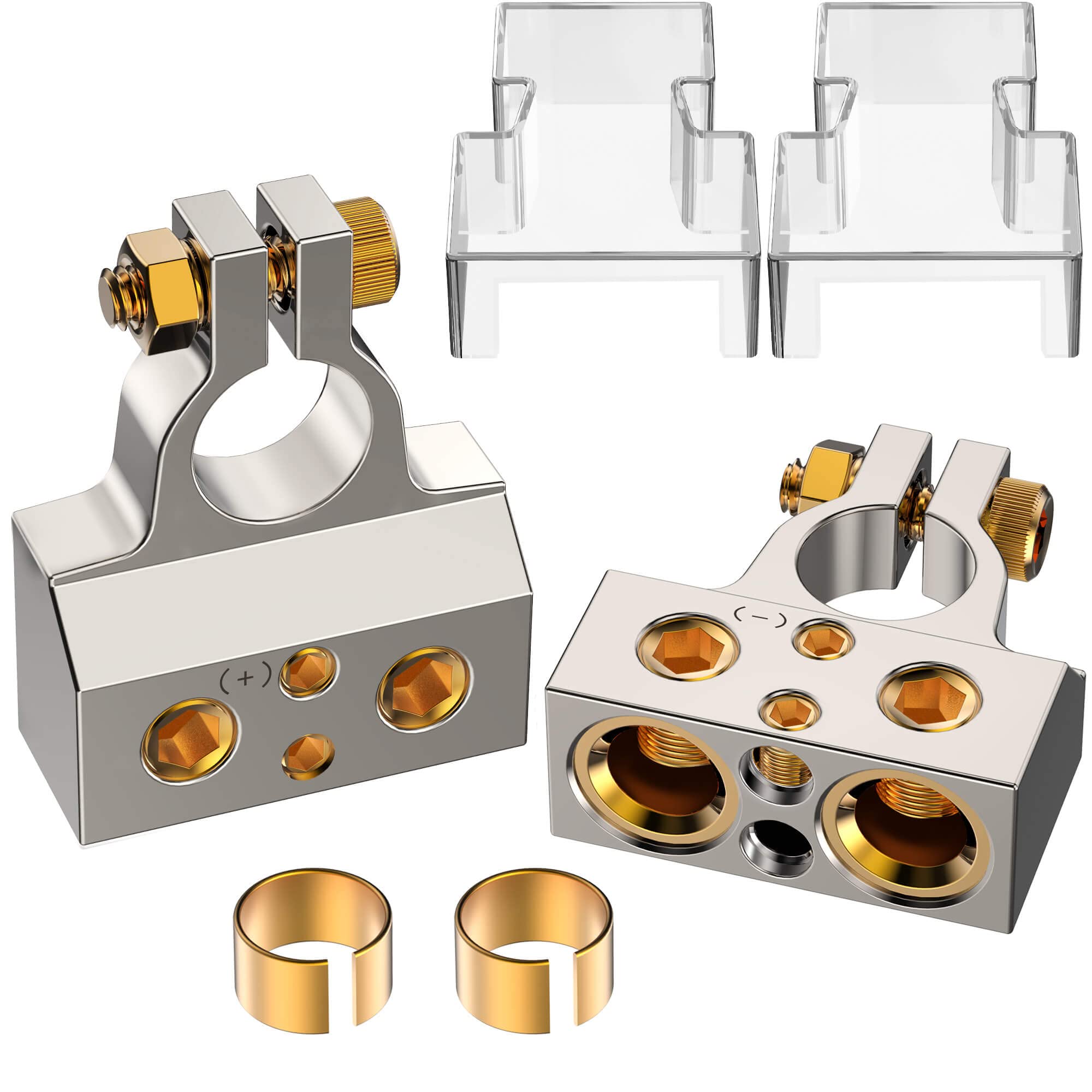 SUNMORN Heavy Duty Car Battery Connectors, 0/2/4/6/8/10 AWG, Top Post Multiple Battery Terminals (Silver)