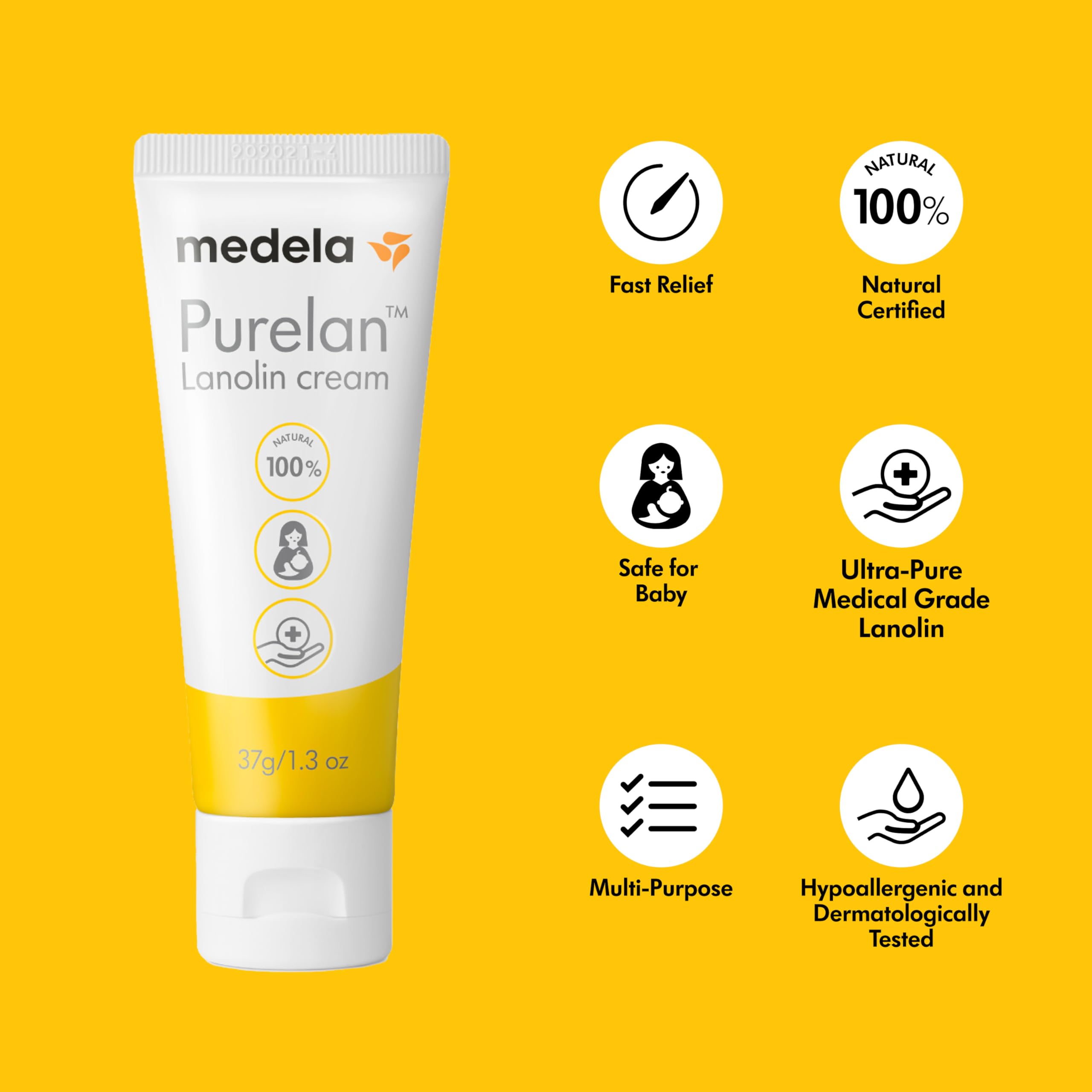 Medela Purelan Lanolin Nipple Cream, Fast Relief for Sore Nipples & Dry Skin During Breastfeeding, Safe for Breastfeeding Baby, Natural, Hypoallergenic, Fragrance-Free, 37g
