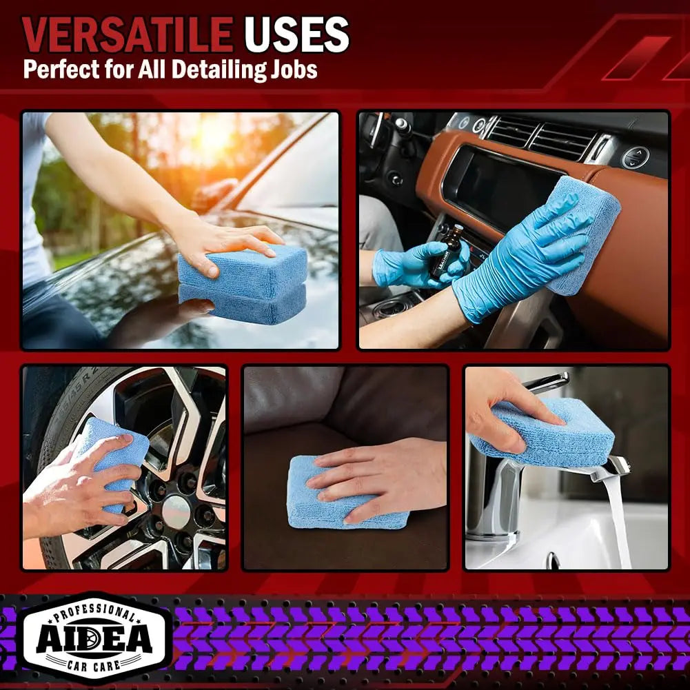 AIDEA Microfiber Applicator Pad-8Pack, Car Wash Sponge, Premium Microfiber Sponge and Cleaning Pads, Perfect for Effortless Wax, Sealant, and Conditioner Application - Blue