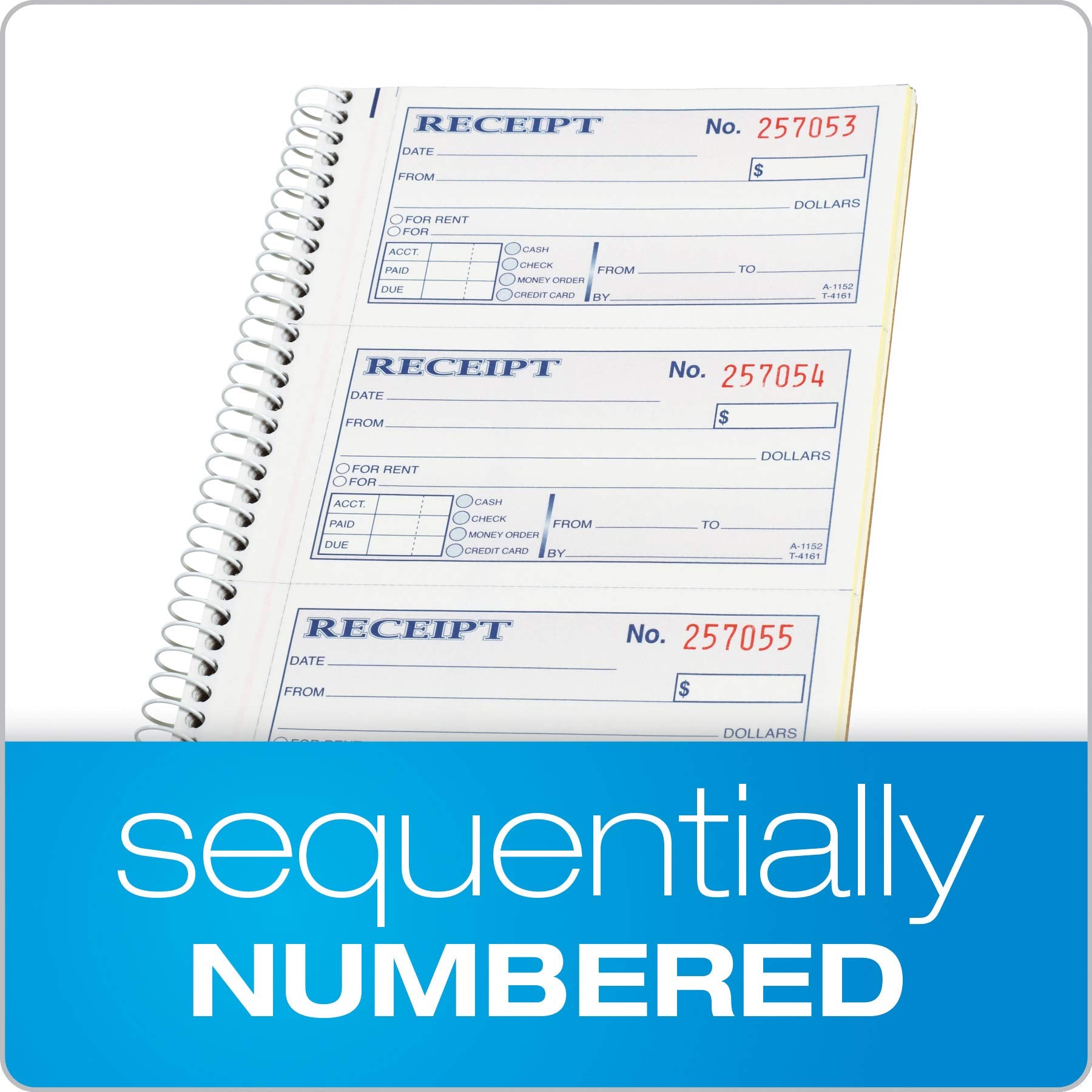Adams Money and Rent Receipt Book, 2-Part Carbonless, 5-1/4 x 11, Spiral Bound, 200 Sets per Book, 4 Receipts per Page (SC1152)
