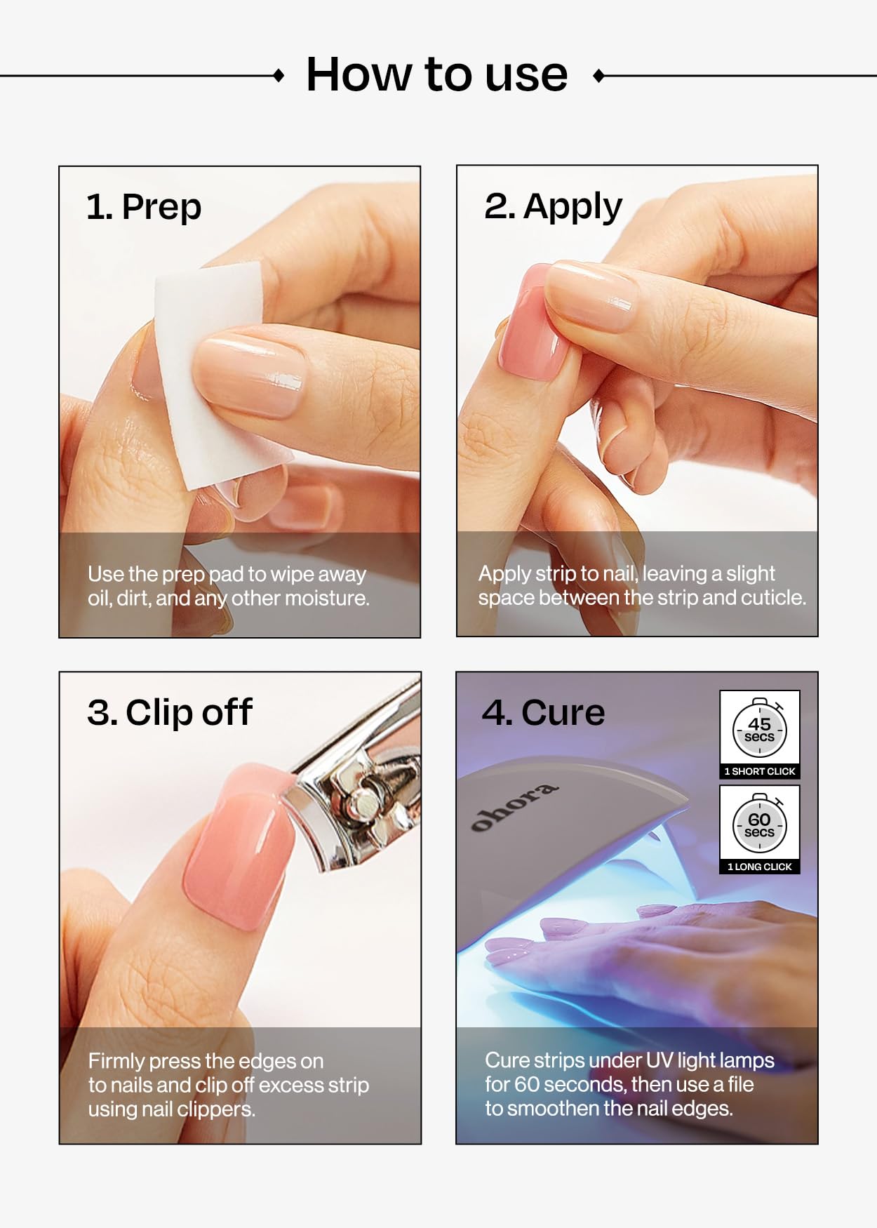 ohora Semi Cured Gel Nail Strips (N Classic Burgundy) - Red, Solid, Works with Any UV/LED Lamps, Salon-Quality, Long Lasting, Easy to Apply & Remove - Includes 2 Prep Pads, Nail File & Wooden Stick