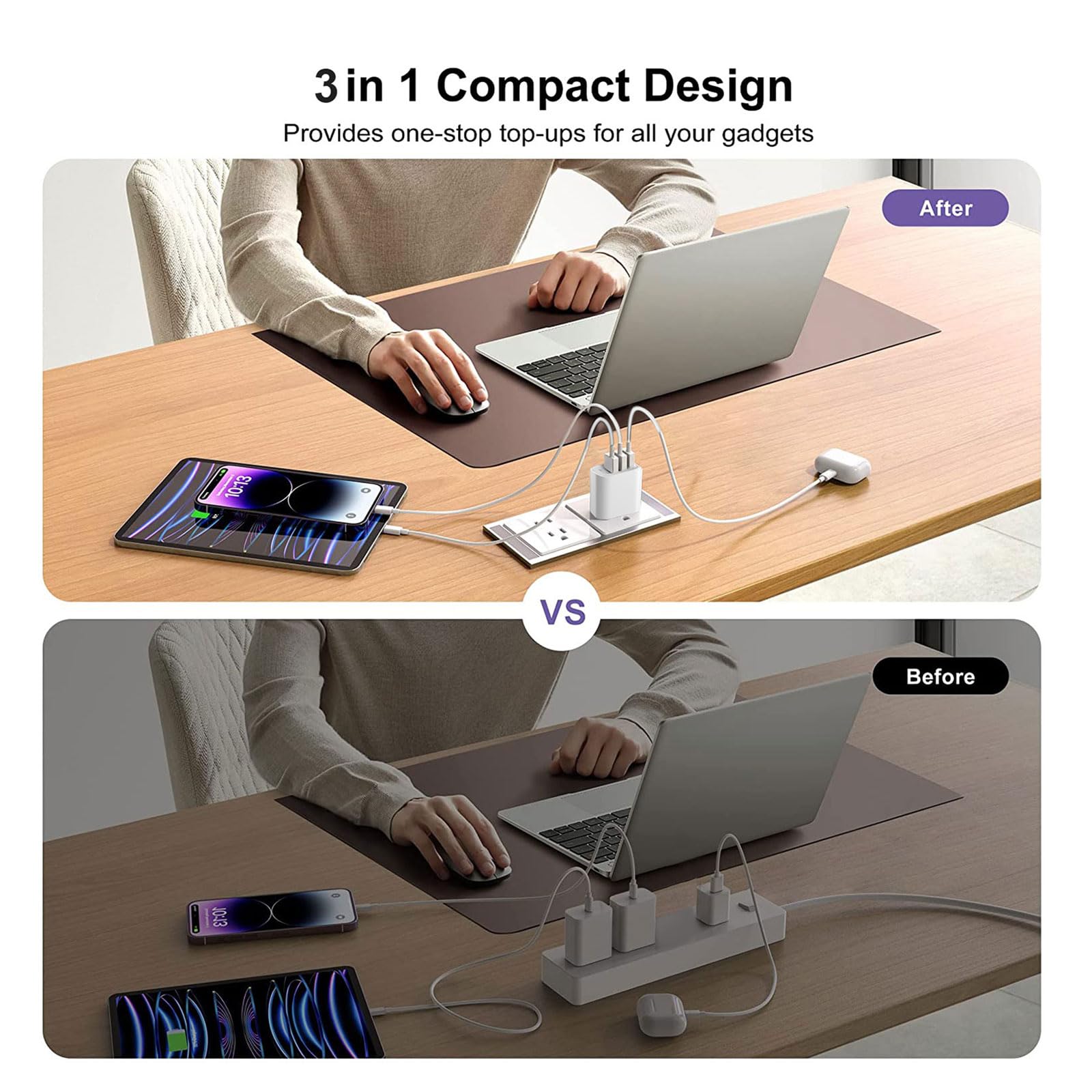 XIANGHONGYIAN 3-Port USB Wall Charger, 3 Pack Compatible with iPhone 14/13/12/11 Pro Max, Mini, SE, XR, XS MAX, XS, X, 8 Plus, iPad Pro, Air, Mini, Samsung Galaxy S5 S6 S7 Edge, LG, Android and More